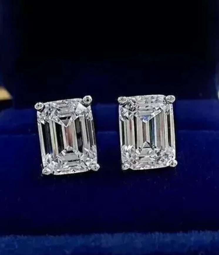 4 Ct Emerald Cut Lab Created Diamond Earrings (1 of 2)