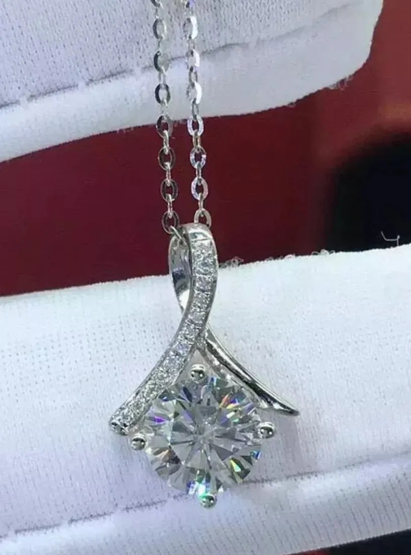 2 Ct Round Cut Diamond Solitaire Pendant 14K White Gold Finish Chain (1 of 1)