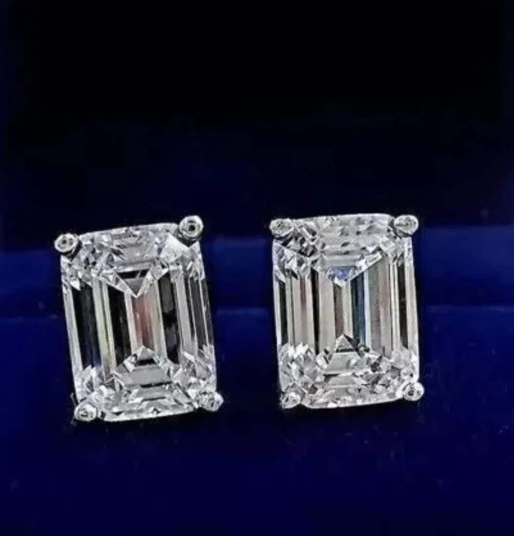 4 Ct Emerald-Cut Lab Created Diamond Stud 14K White Gold Plated (1 of 3)