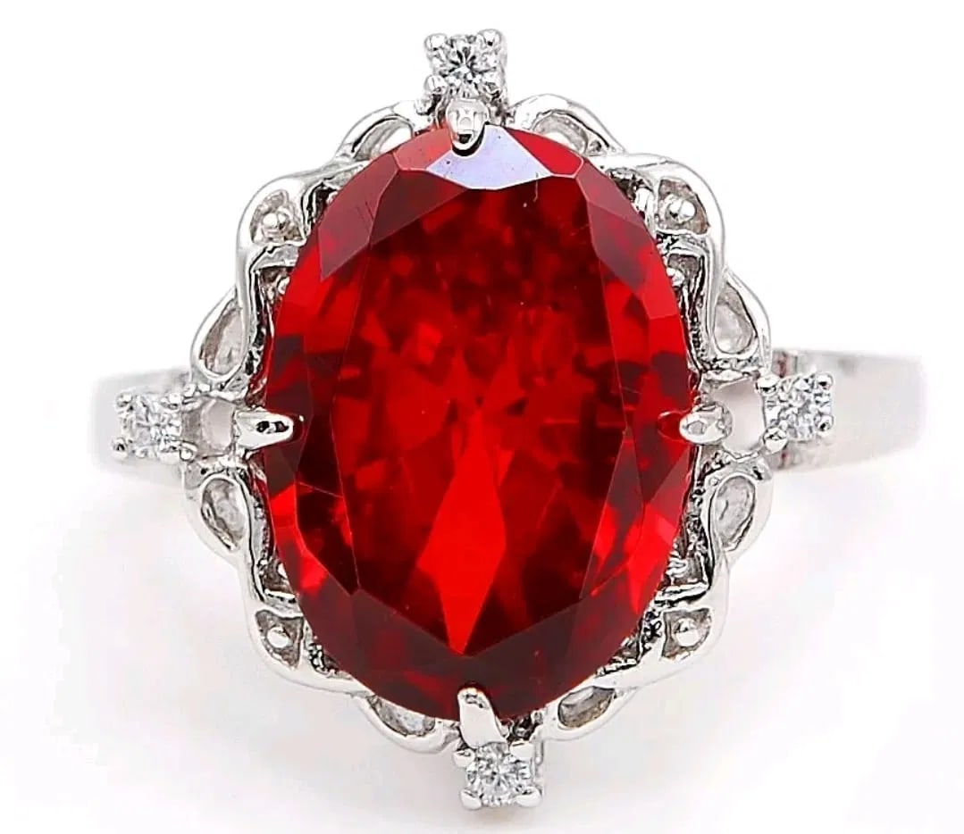 4CT Fire Garnet & White Topaz 925 Solid Sterling Silver Ring Jewelry Sz 8 (1 of 1)