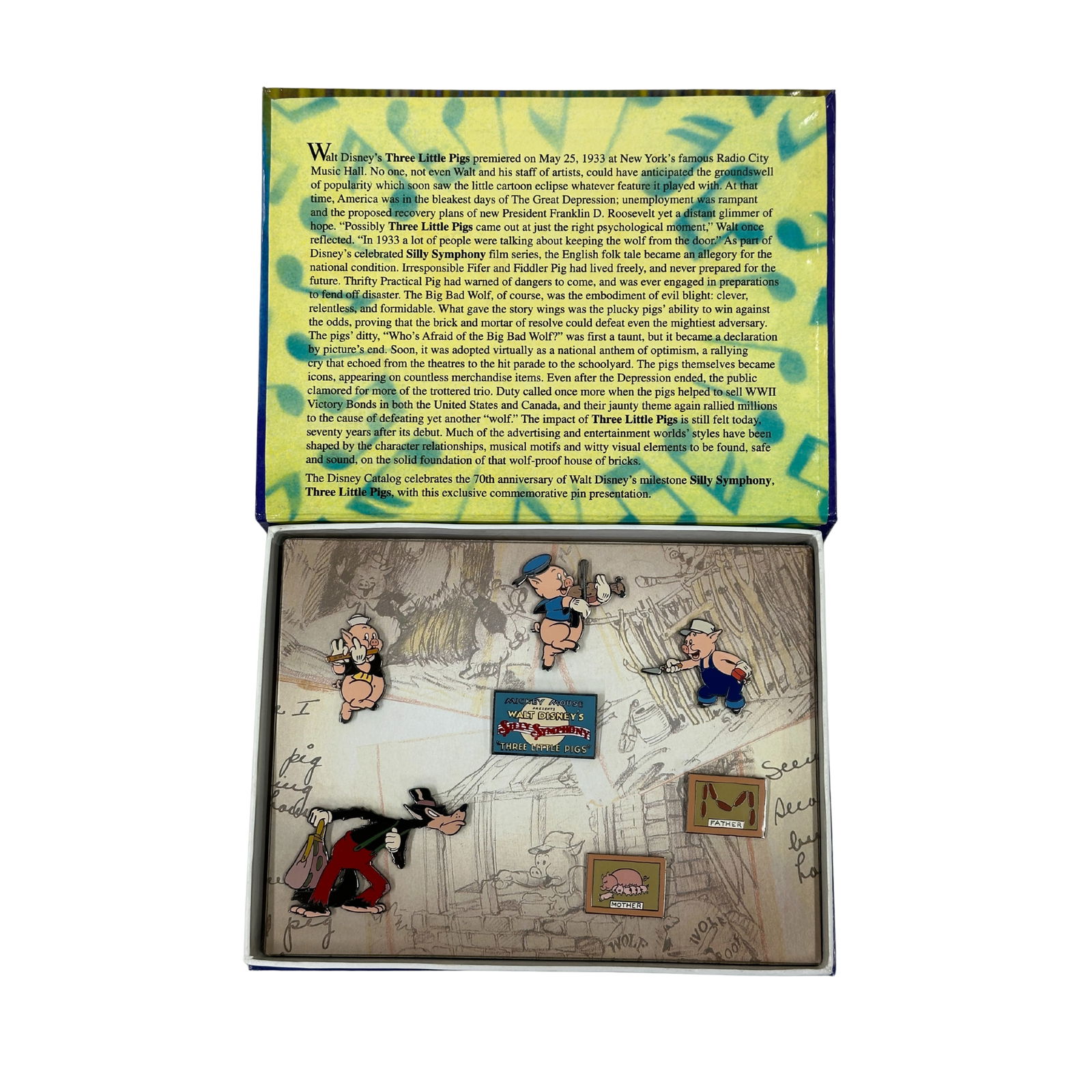 Disney Silly Symphony "Three Little Pigs" Boxed Pin Set Of 7 (1 of 6)