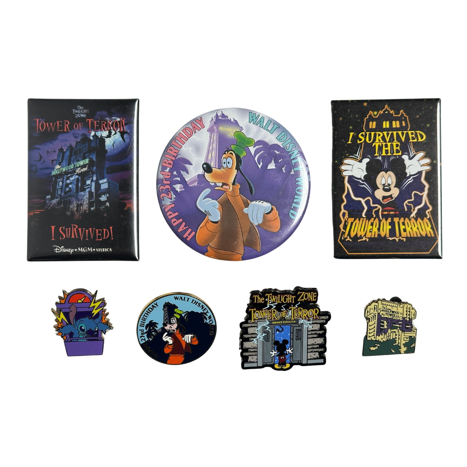 Disney MGM The Twilight Zone Tower Of Terror Pin & Badge Lot Of 7 (1 of 5)