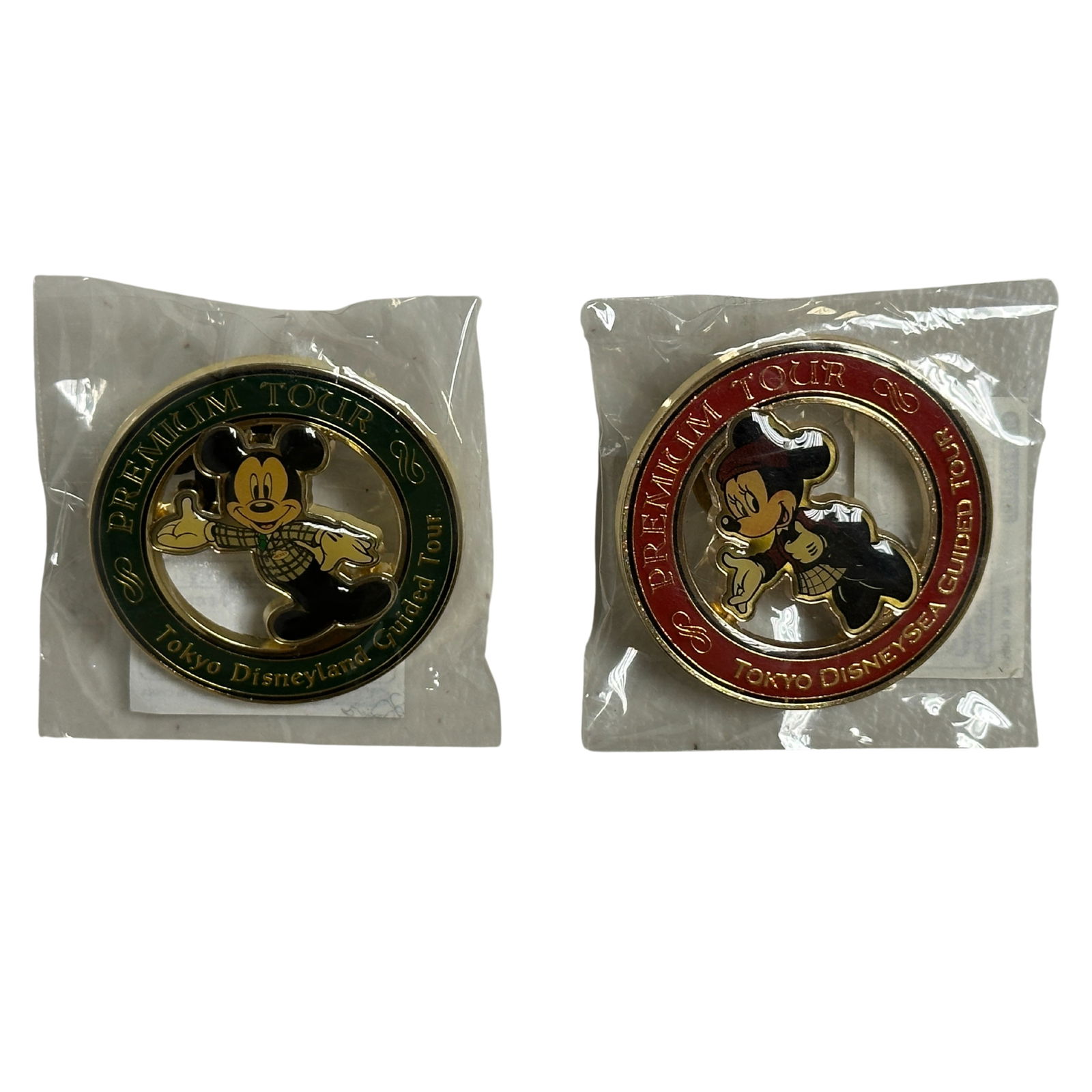Disney Tokyo Disney Premium Guided Tour Pin Set Of 2: A Disney Tokyo Disney Premium Guided Tour Pin Set Of 2. These feature Mickey and Minnie Mouse.
