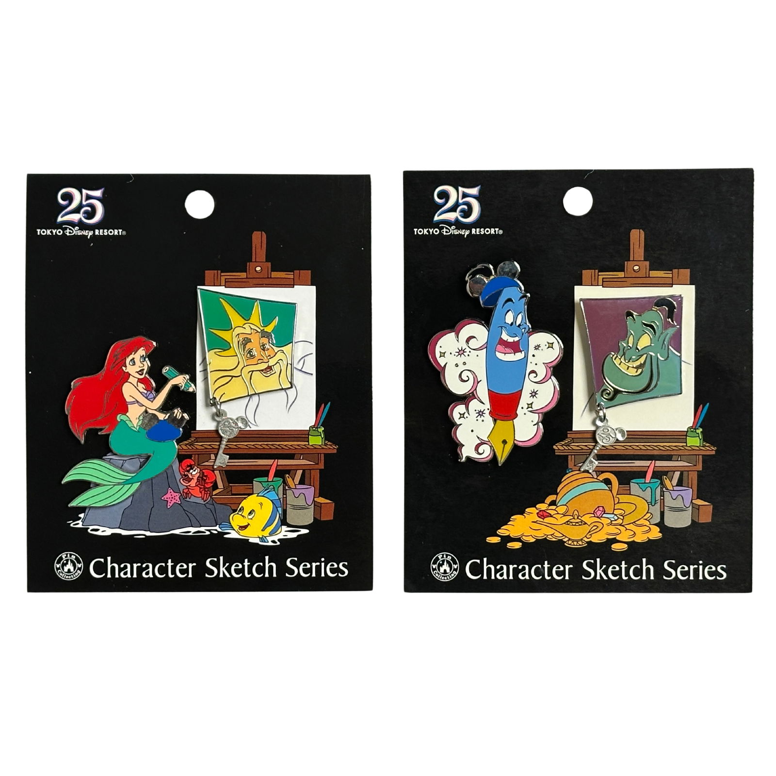 Disney TDR 25 Years Character Sketch Series Ariel & Genie Pin Lot Of 4 (1 of 3)
