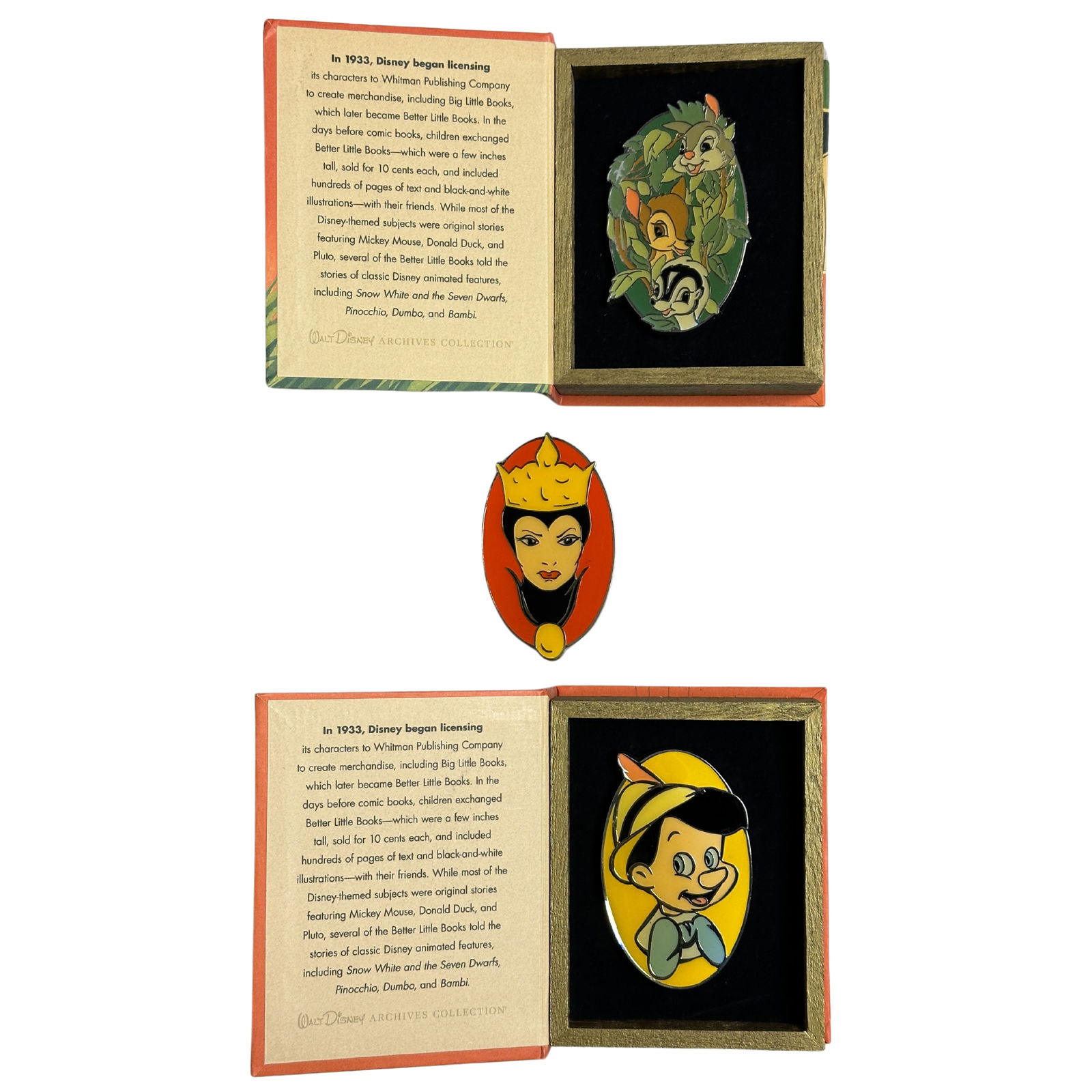 Walt Disney Better Little Books Pinocchio, Bambi, & Evil Queen Boxed Pin Lot Of 3 (1 of 6)