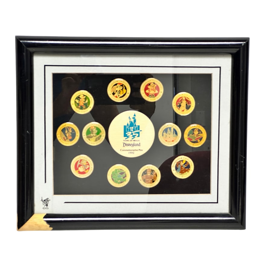 Disneyland 35 Years Of Magic 1990 Framed Commemorative Pin Set of 13 (1 of 3)