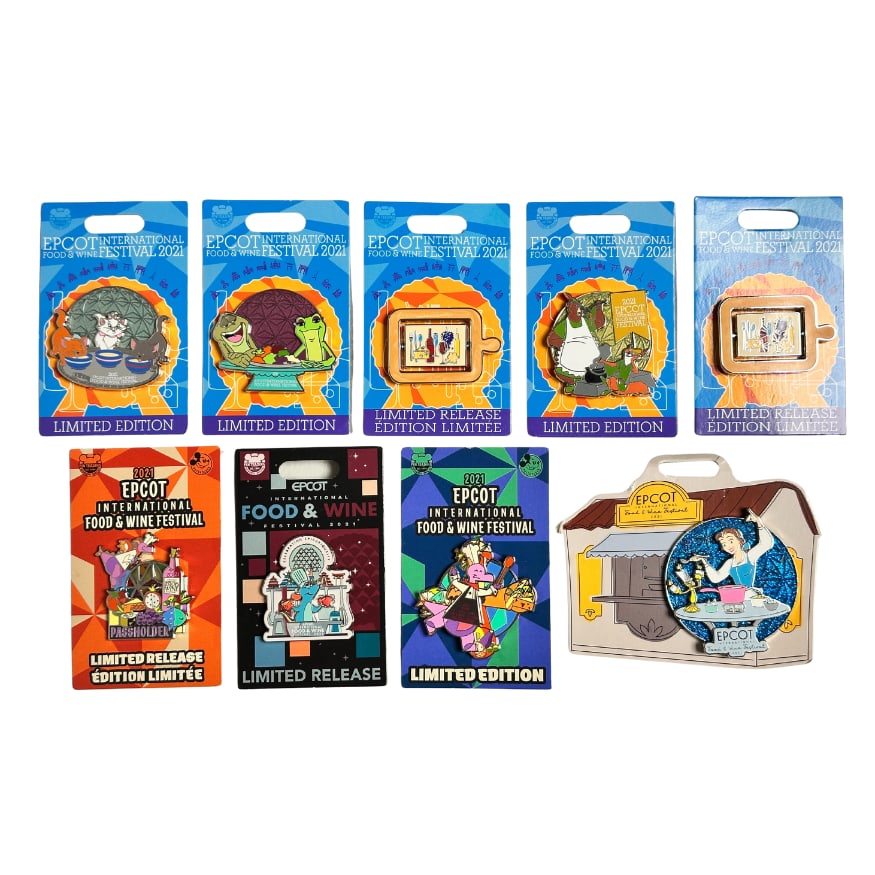 Disney Epcot International Food & Wine Festival Pin Lot Of 9: A Disney Epcot International Food & Wine Festival Pin Lot Of 9. These feature Belle, Lumiere, Figment, Remy, Aristocats, and more!