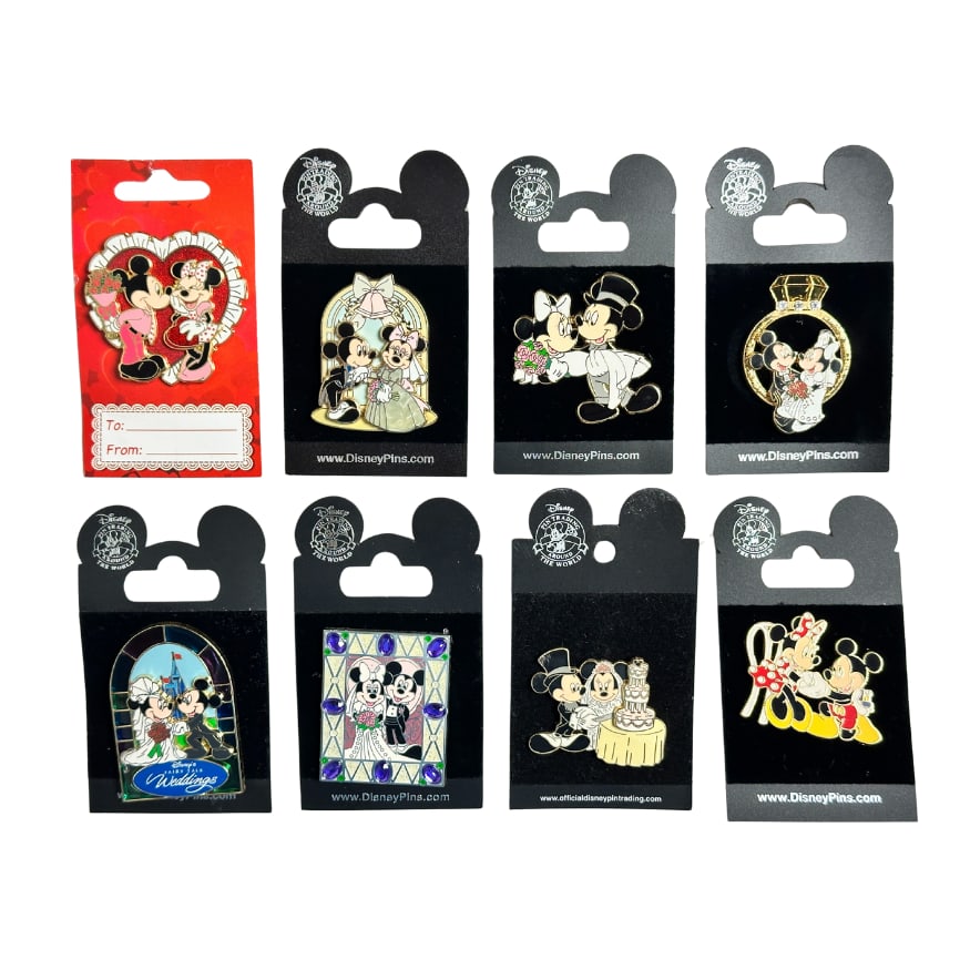 Disney Mickey & Minnie Fairytale Wedding Pin Lot Of 8: A Disney Mickey & Minnie Fairytale Wedding Pin Lot Of 8. These feature Mickey and Minnie Mouse.