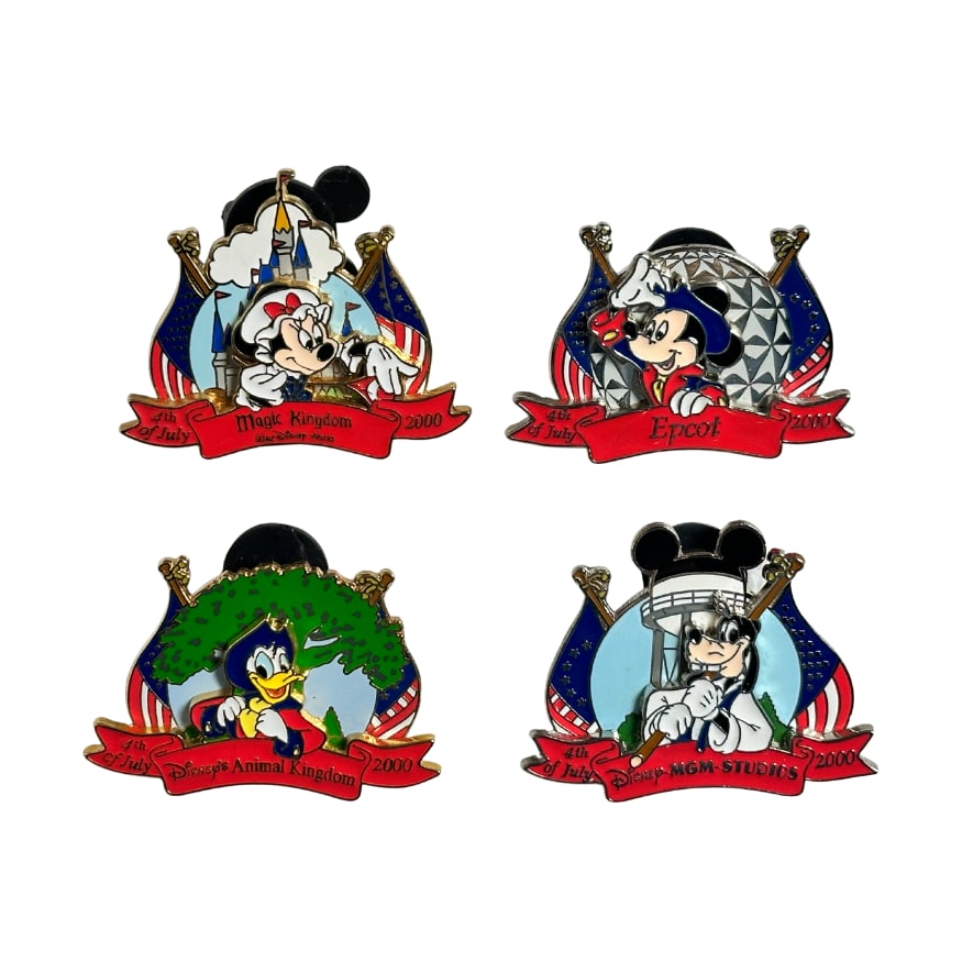 Disney Parks Fourth Of July Pin Lot Of 4: ******* FREE SHIPPING *******A Disney Parks Fourth Of July Pin Lot Of 4. These feature Mickey, Minnie, Donald, & Goofy.******* FREE SHIPPING *******