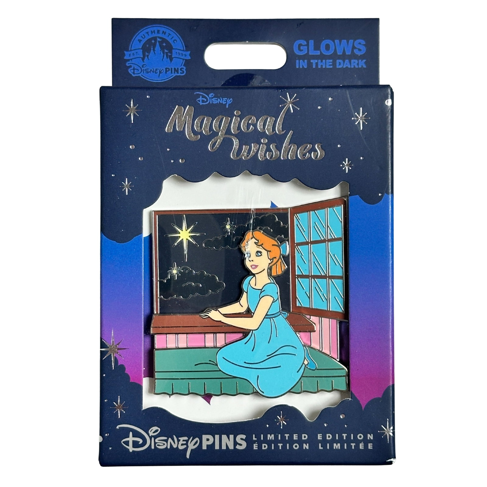 Disney Magical Wishes Peter Pan Wendy Glow-In-The-Dark Pin: Disney Magical Wishes Peter Pan Wendy Glow-In-The-Dark Pin. This features Wendy Darling.******FREE SHIPPING******