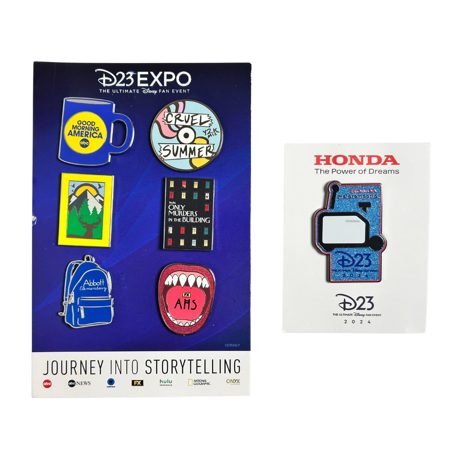 Disney D23 Expo Journey Into Storytelling Set & Honda Pin Lot Of 7: Disney D23 Expo Journey Into Storytelling Set & Honda Pin Lot Of 7. These feature different tv shows and a Honda Motocompacto******FREE SHIPPING******
