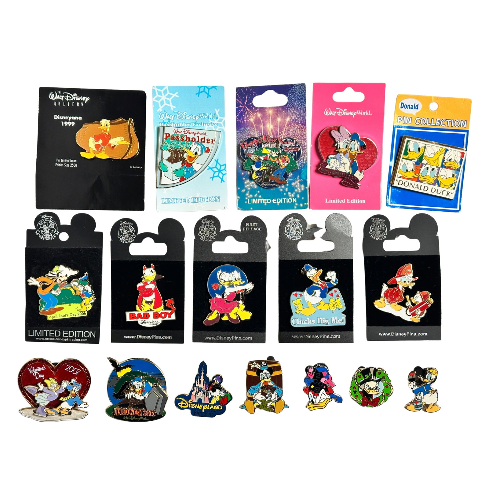 Disney Assorted Donald Duck Pin Lot Of 17 Passholder Goofy Daisy: Disney Assorted Donald Duck Pin Lot Of 17 Passholder Goofy Daisy . This features Donald Duck with Goofy & Daisy. *******FREE SHIPPING*******