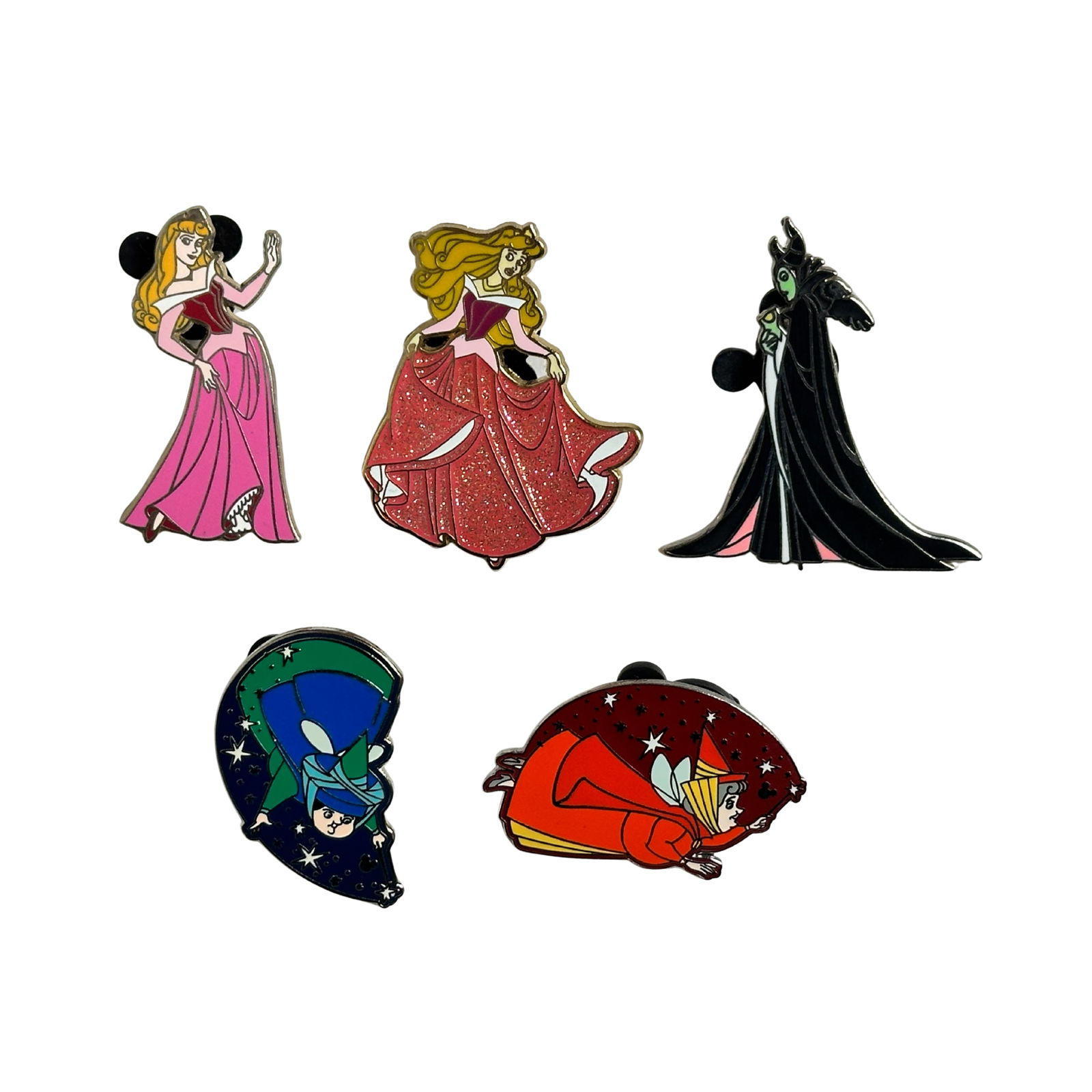 Disney Sleeping Beauty Assorted Pin Lot Of 5: Disney Sleeping Beauty Assorted Pin Lot Of 5. This Piece features Princess Aurora, Maleficent, Flora, and Merryweather. *******FREE SHIPPING*******