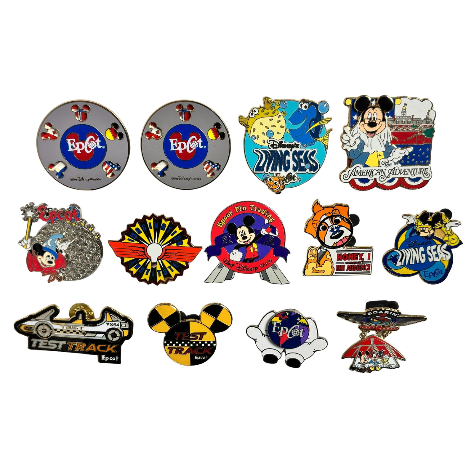 Disney Assorted Epcot Attraction Pin Lot Of 13: Disney Assorted Epcot Attraction Pin Lot Of 13. These feature Mickey, Goofy, Donald, Dory, and Nemo. *******FREE SHIPPING*******