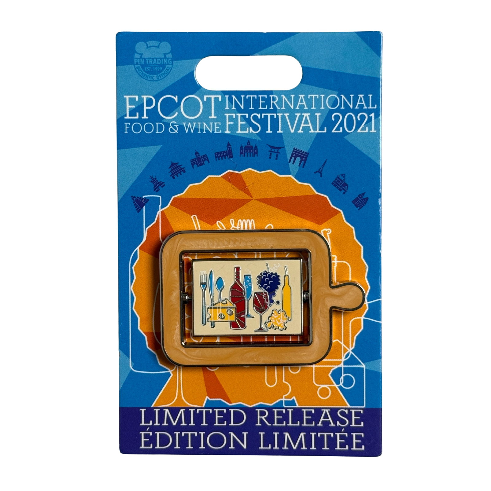Disney Epocot Food & Wine Festival 2021 LE Pin: Disney Epocot Food & Wine Festival 2021 LE Pin. This piece features A cutting board with wine, cheese, and fruit.*****FREE SHIPPING********SELECT BUYER ARRANGED SHIPPING AT CHECKOUT*****