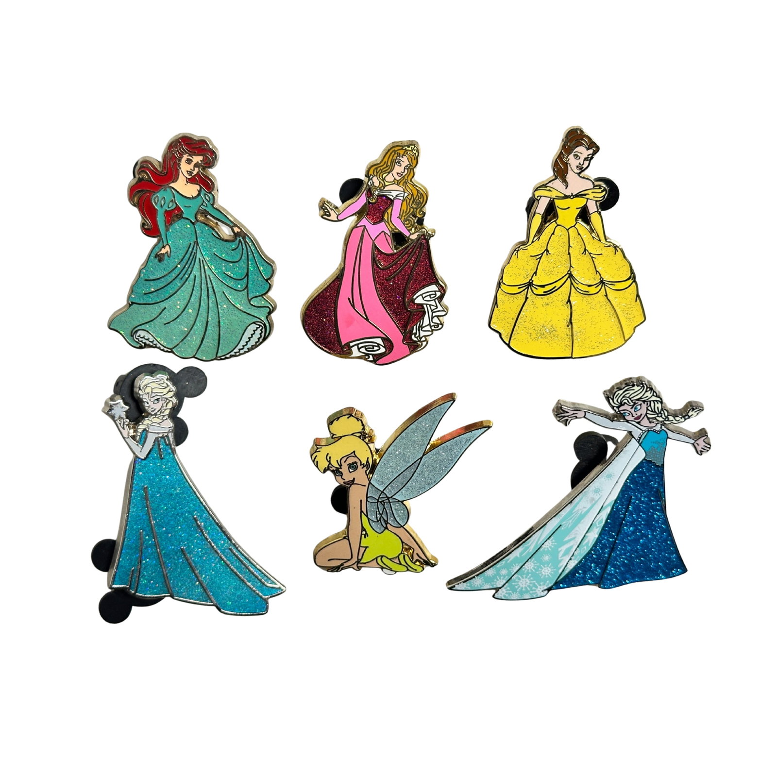 Disney Princess Sparkle Pin Lot Of 6: Disney Princess Sparkle Pin Lot Of 6 . These feature Ariel, Belle, Aurora, Elsa, and Tinker Bell.*****FREE SHIPPING********SELECT BUYER ARRANGED SHIPPING AT CHECKOUT*****