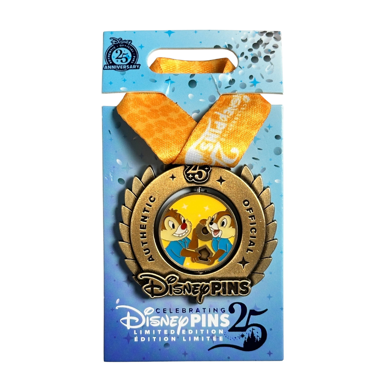 Disney 25th Anniversary Chip and Dale Award Medal Pin: Disney 25th Anniversary Chip and Dale Award Medal Pin. This piece features and pin that looks like a medal with Chip and Dale on it.*****FREE SHIPPING********SELECT BUYER ARRANGED SHIPPING AT CHECKOUT