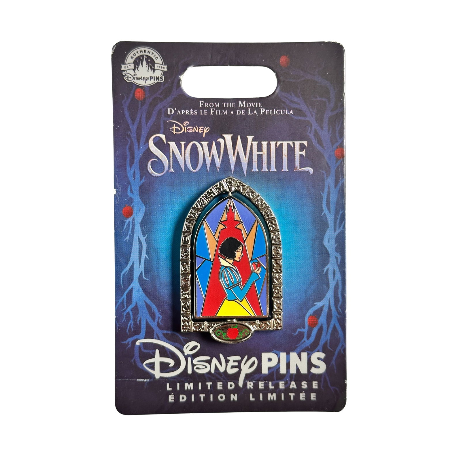 Disney Snow White 2025 Stained Glass Window Pin: Disney Snow White 2025 Stained Glass Window Pin. This piece features a stained glass window depicting Snow White on the front and the Evil Queen on the back side. *****FREE SHIPPING********SELECT BUYE
