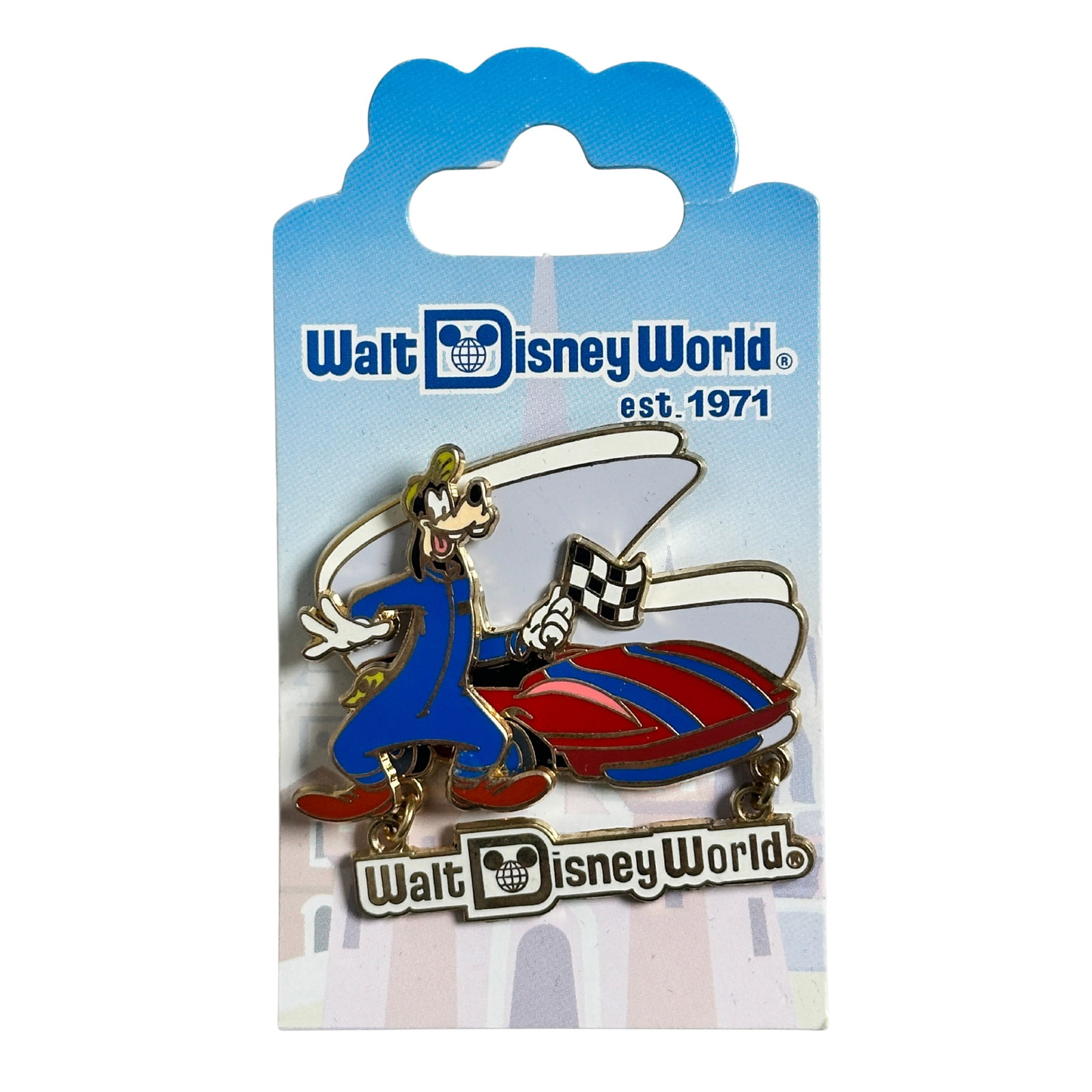 Disney Retro Resort Collection Tomorrowland Speedway Goofy Pin: Disney Retro Resort Collection Tomorrowland Speedway Goofy Pin. This features Goofy in a race track uniform.