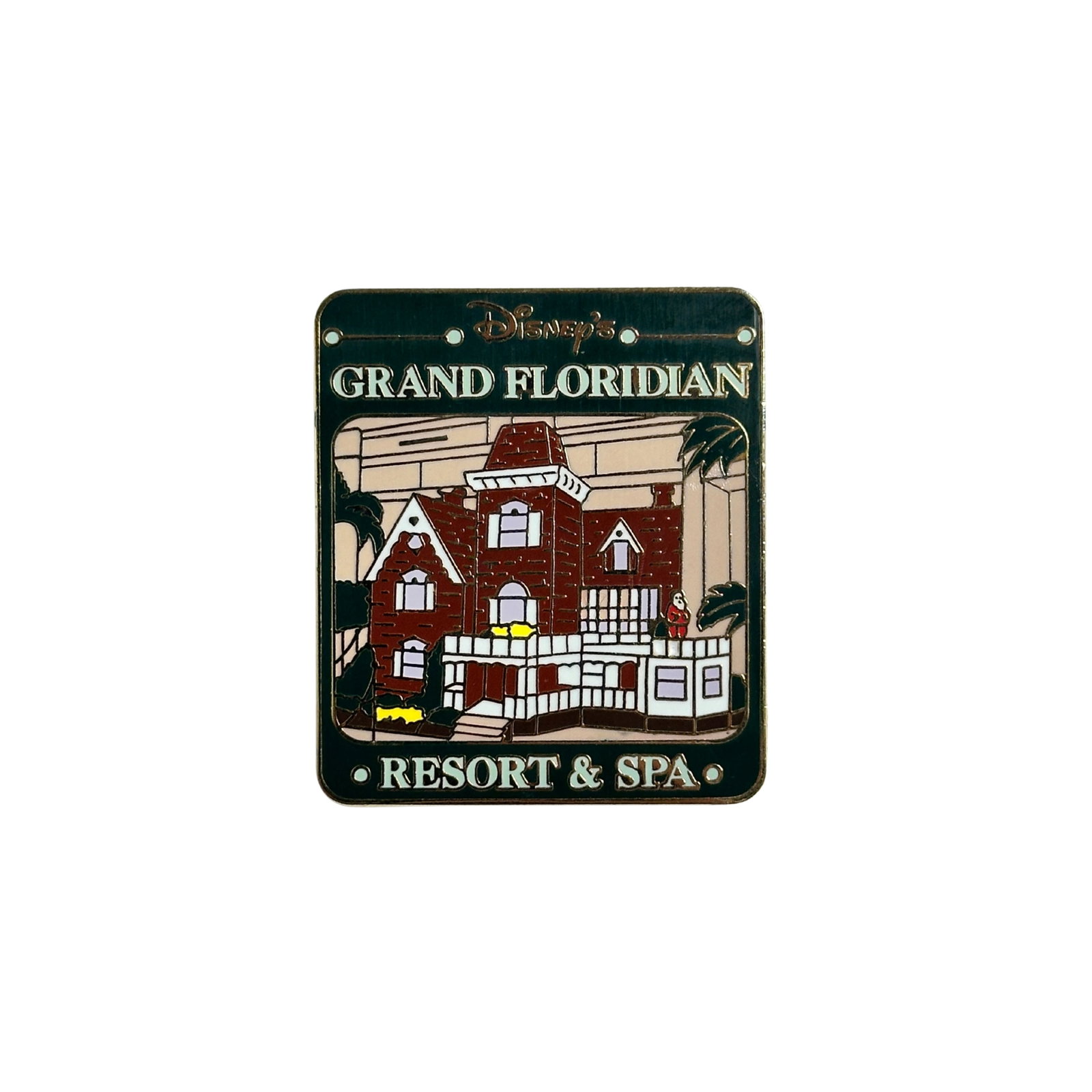 Disney Grand Floridian Resort & Spa Gingerbread House Pin: Disney Grand Floridian Resort & Spa Pin. This features The Grand Floridian Resort as a gingerbread house with a tiny Santa on it.