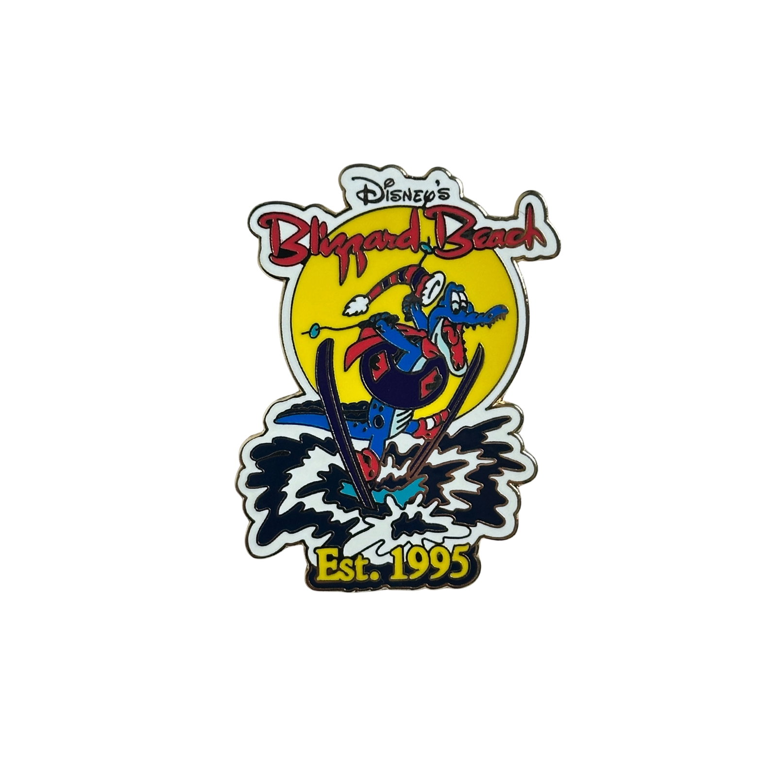 Disney WDW Blizzard Beach Ice Gator Pin: Disney WDW Blizzard Beach Ice Gator Pin. This features Ice Gator Water Skiing.