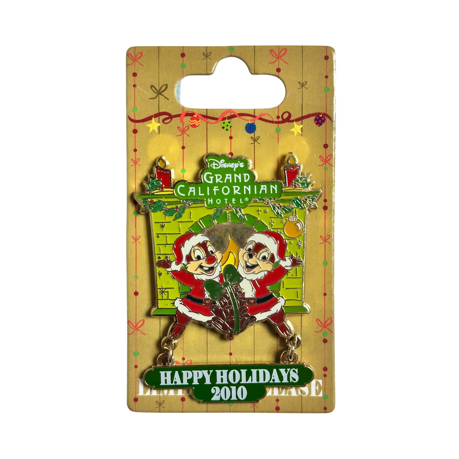 Disney Chip & Dale Happy Holidays 2010 Grand Californian Hotel Pin: Disney Chip & Dale Happy Holidays 2010 Grand Californian Hotel Pin. This features Chip and Dale dressed as Santa.