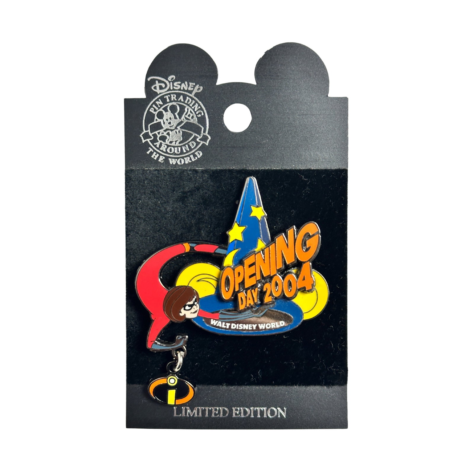 Disney WDW MGM Studios The Incredibles Opening Day 2004 Mrs. Incredible Pin: Disney WDW MGM Studios The Incredibles Opening Day 2004 Mrs. Incredible Pin. This Limited Edition pin with dangle features Mrs. Incredible (Helen) from the new Disney/Pixar movie "The Incredibles" and