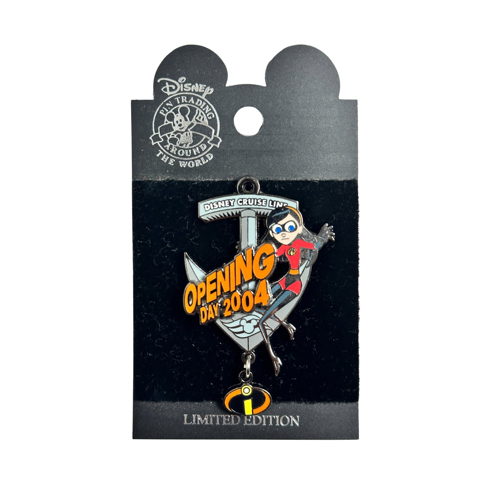 Disney Cruise Line DCL The Incredibles Opening Day 2004 Violet Pin: Disney Cruise Line DCL The Incredibles Opening Day 2004 Violet Pin. This Limited Edition pin with dangle features Violet from the Disney/Pixar movie "The Incredibles" and celebrates the movies opening