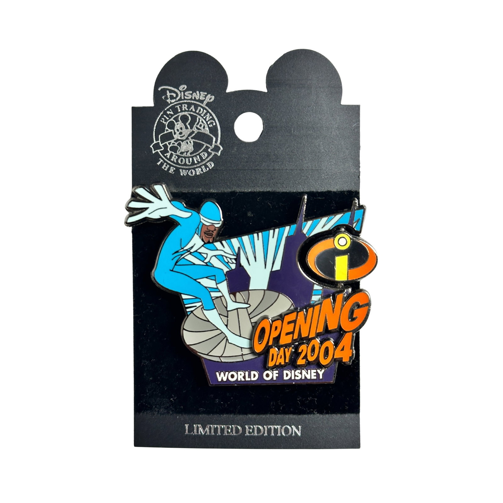 Disney NYC The Incredibles Opening Day 2004 FroZone Pin: Disney NYC The Incredibles Opening Day 2004 FroZone Pin. This Limited Edition pin with spinner features FroZone from the Disney/Pixar movie "The Incredibles" and celebrates the movies opening in theat