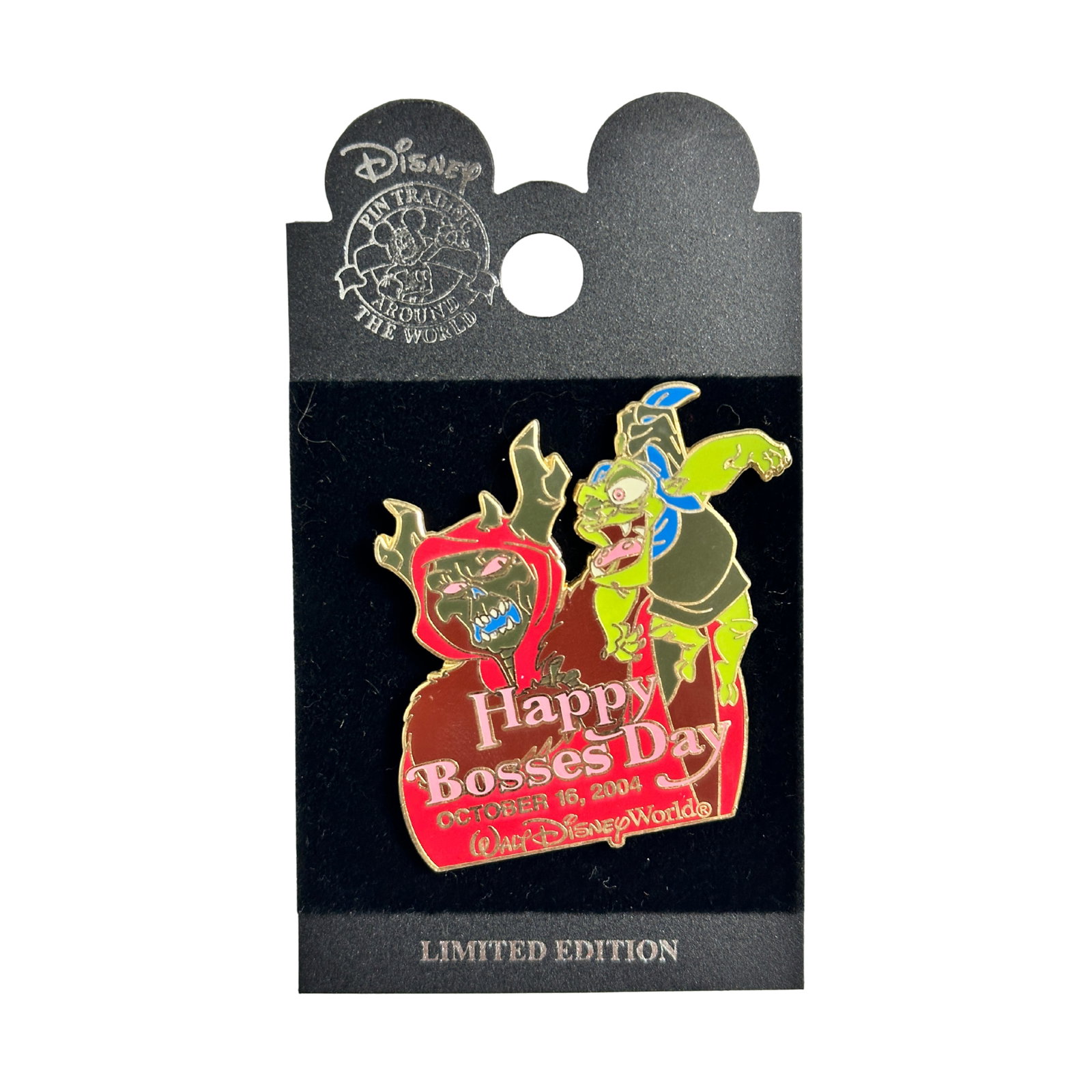 Disney The Black Cauldron Happy Bosses Day 2004 Horned King & Creeper Pin: Disney The Black Cauldron Happy Bosses Day 2004 Horned King & Creeper Pin. This Limited Edition pin features the Horned King and the Creeper from Disney's "The Black Cauldron". This pin celebrates Nat