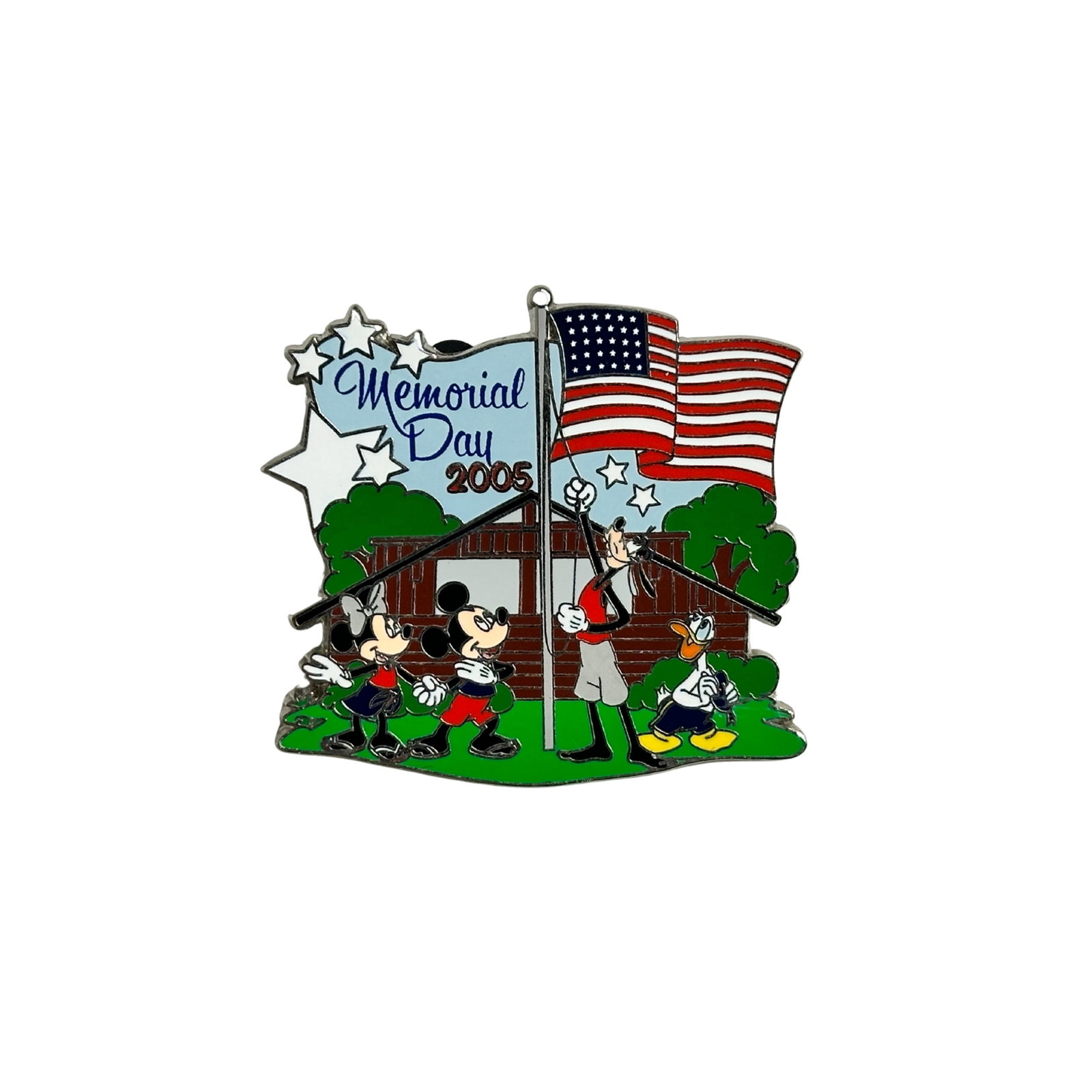 Disney WDW Memorial Day 2005 Fab 4 Cast Exclusive Pin: Disney WDW Memorial Day 2005 Fab 4 Cast Exclusive Pin. This Limited Edition, Cast Exclusive pin features Mickey Mouse, Minnie Mouse, Goofy and Donald Duck celebrating Memorial Day 2005 at Mickey's Ret