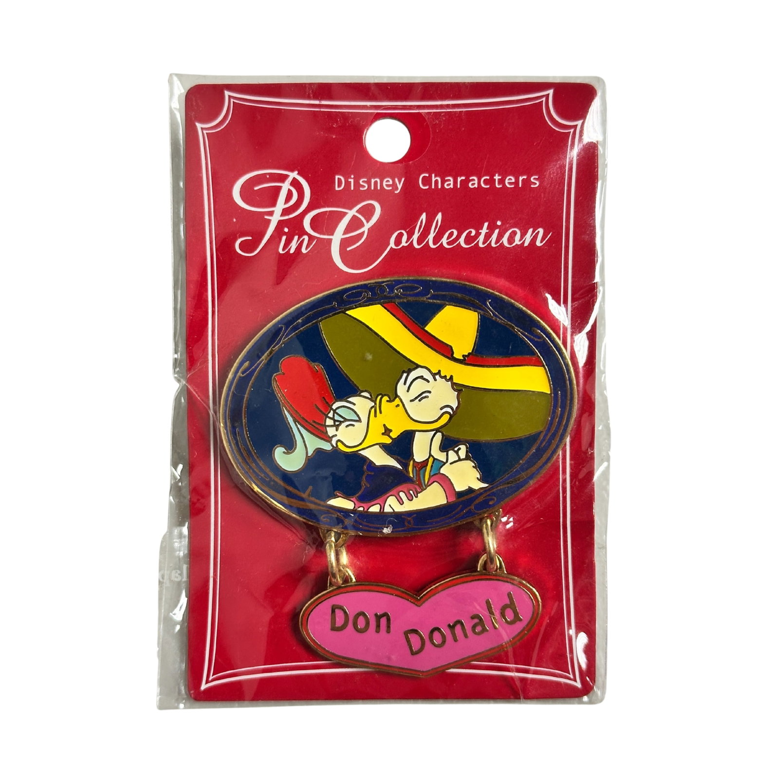 Disney TDL Donald & Daisy "Don Donald" Sweet Kiss Series Pin: Disney TDL Donald & Daisy "Don Donald" Sweet Kiss Series Pin. This pin is part of the Mickey & Pals Sweet Kiss Pin Dangle Series. It is an oval pin with a dark blue background that has Donald Duck wea
