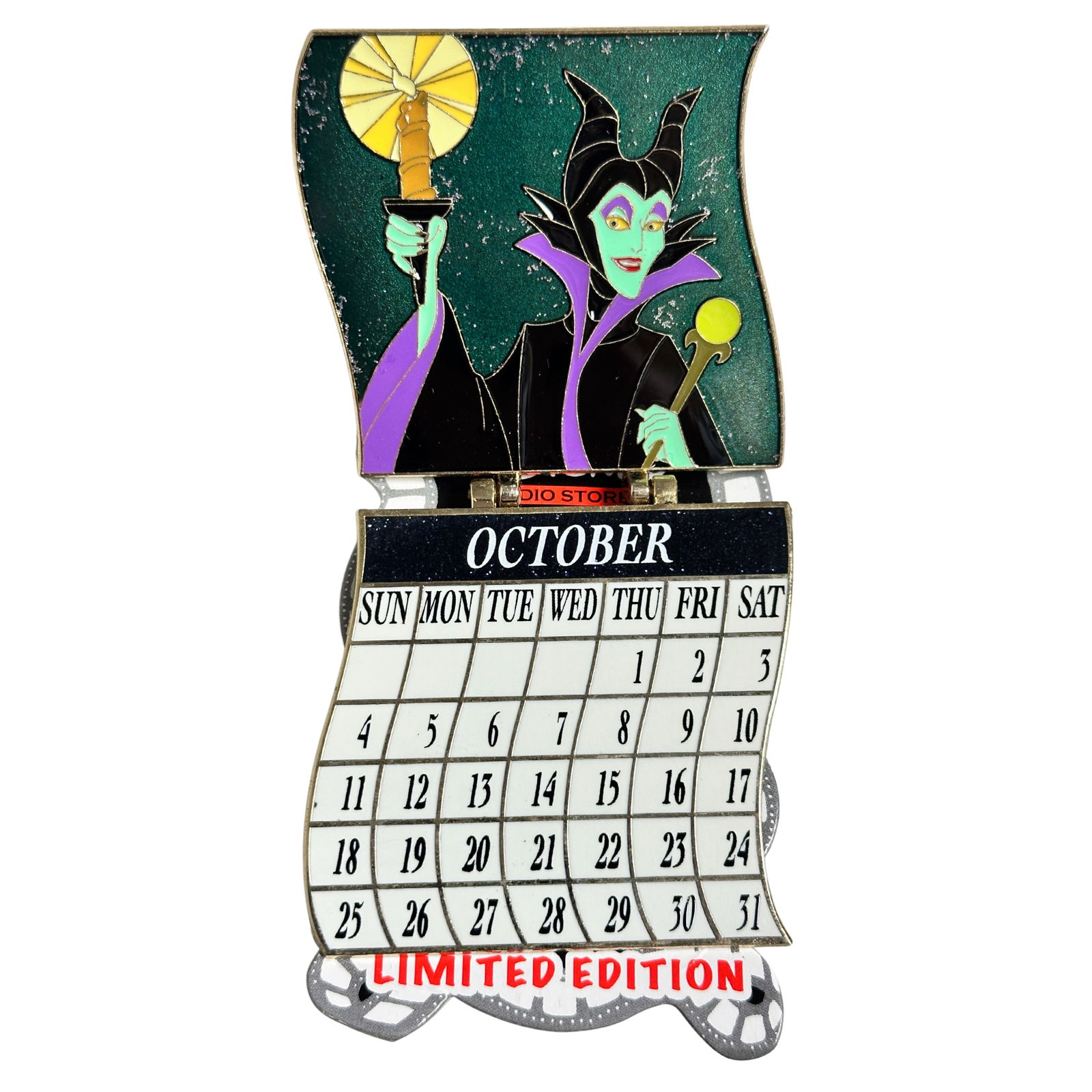 Disney DSSH Villains Calendar October 2015 Sleeping Beauty Maleficent & Diablo Pin: Disney DSSH Villains Calendar October 2015 Sleeping Beauty Maleficent & Diablo Pin. This is a DSSH Villains Calendar pin, it is the 10th in a series of 12 and is a hinged pin. It shows Diablo on the f