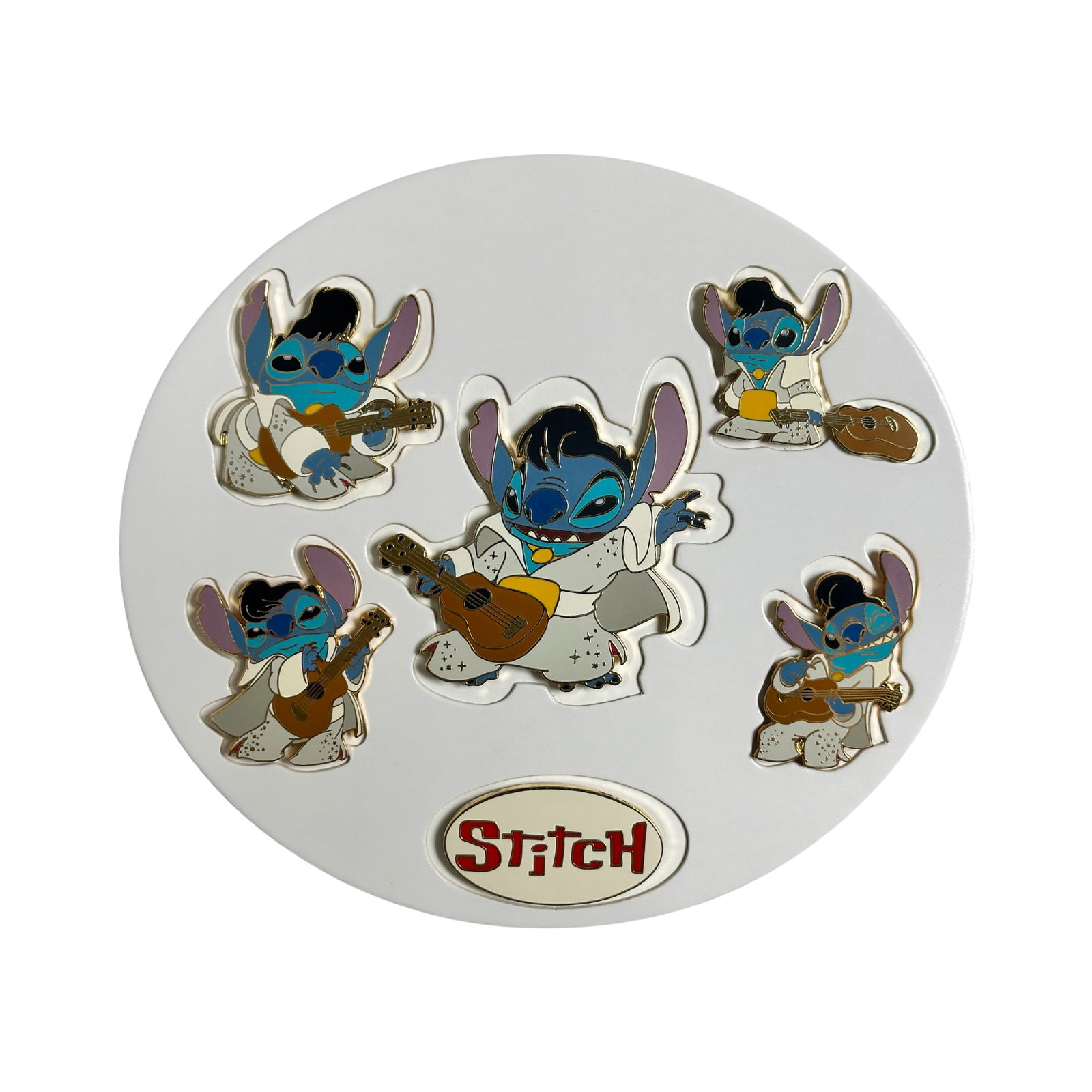 Disney Auctions Lilo & Stitch 20th Anniversary Elvis Stitch Pin Lot Of 6: Disney Auctions Lilo & Stitch 20th Anniversary Elvis Stitch Pin Lot Of 6. Our very own blue Hawaiian dons his white jumpsuit and black pompadour to pay tribute to The King in this rockin', rollin' set