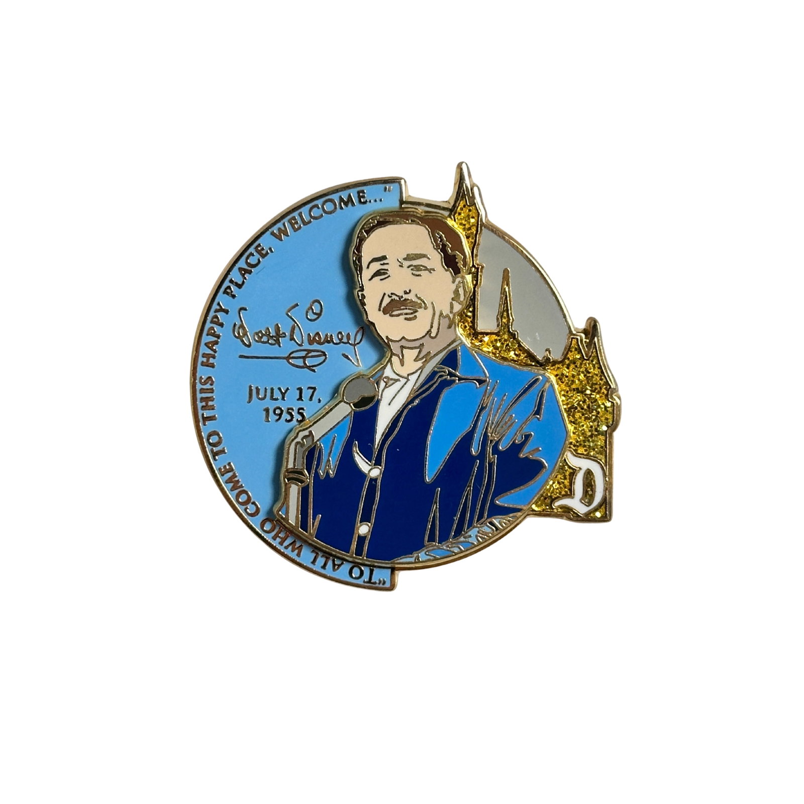 Disney DLR Happiest Moments Walt Disney Disneyland Opening Day Cast Exclusive Pin: Disney DLR Happiest Moments Walt Disney Disneyland Opening Day Cast Exclusive Pin. This pin is part of the Top Ten of the 50 Happiest Moments on Earth cast pin series. This pin is for Moment #1 - July