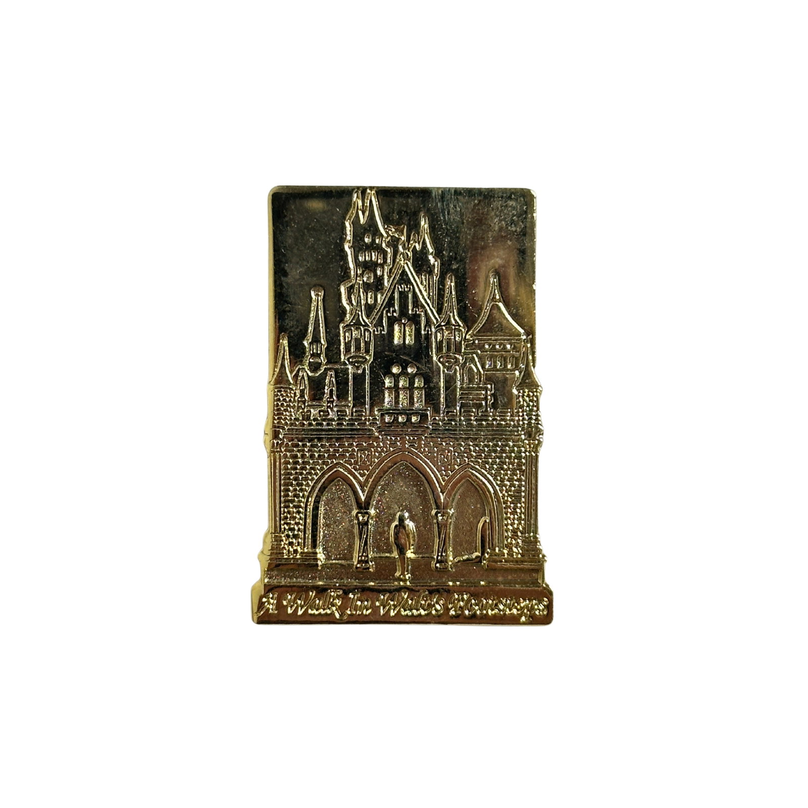 Disney DLR A Walk In Walt's Footsteps Sleeping Beauty Castle Golden Anniversary Pin: Disney DLR A Walk In Walt's Footsteps Sleeping Beauty Castle Golden Anniversary Pin. The Golden Anniversary Edition of the Walk in Walt's Footsteps Tour pin. A gold metal pin (no color, reflective) of