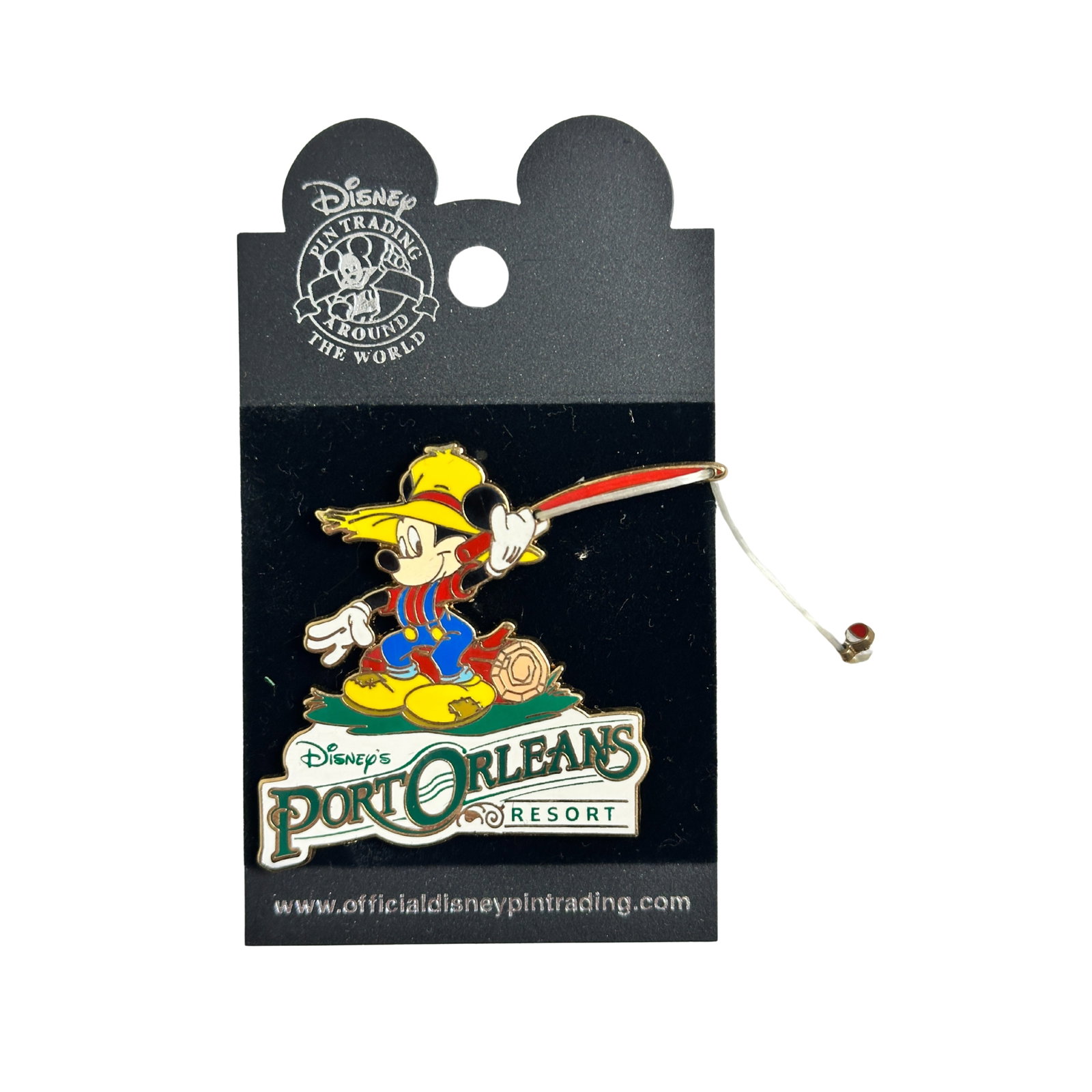 Disney WDW Port Orleans Resort 2003 Mickey Fishing Pin: Disney WDW Port Orleans Resort 2003 Mickey Fishing Pin. This pin features Mickey Mouse fishing along the banks of the Bayou at Disney's Port Orleans Resort. The pin also inlcudes a dangle feature of t