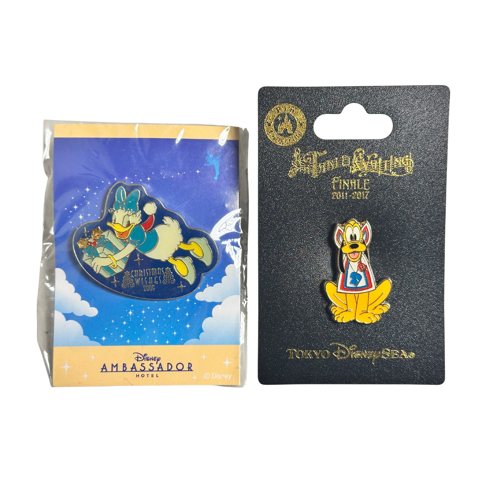 Disney TDR Christmas Wishes 2006 Daisy & Pluto A Table Is Waiting Pin Lot Of 2: Disney TDR Christmas Wishes 2006 Daisy & Pluto A Table Is Waiting Pin Lot Of 2. The first pin is a christmas pin the features daisy and the second features Pluto from "A Table Is Waiting Show Finale".
