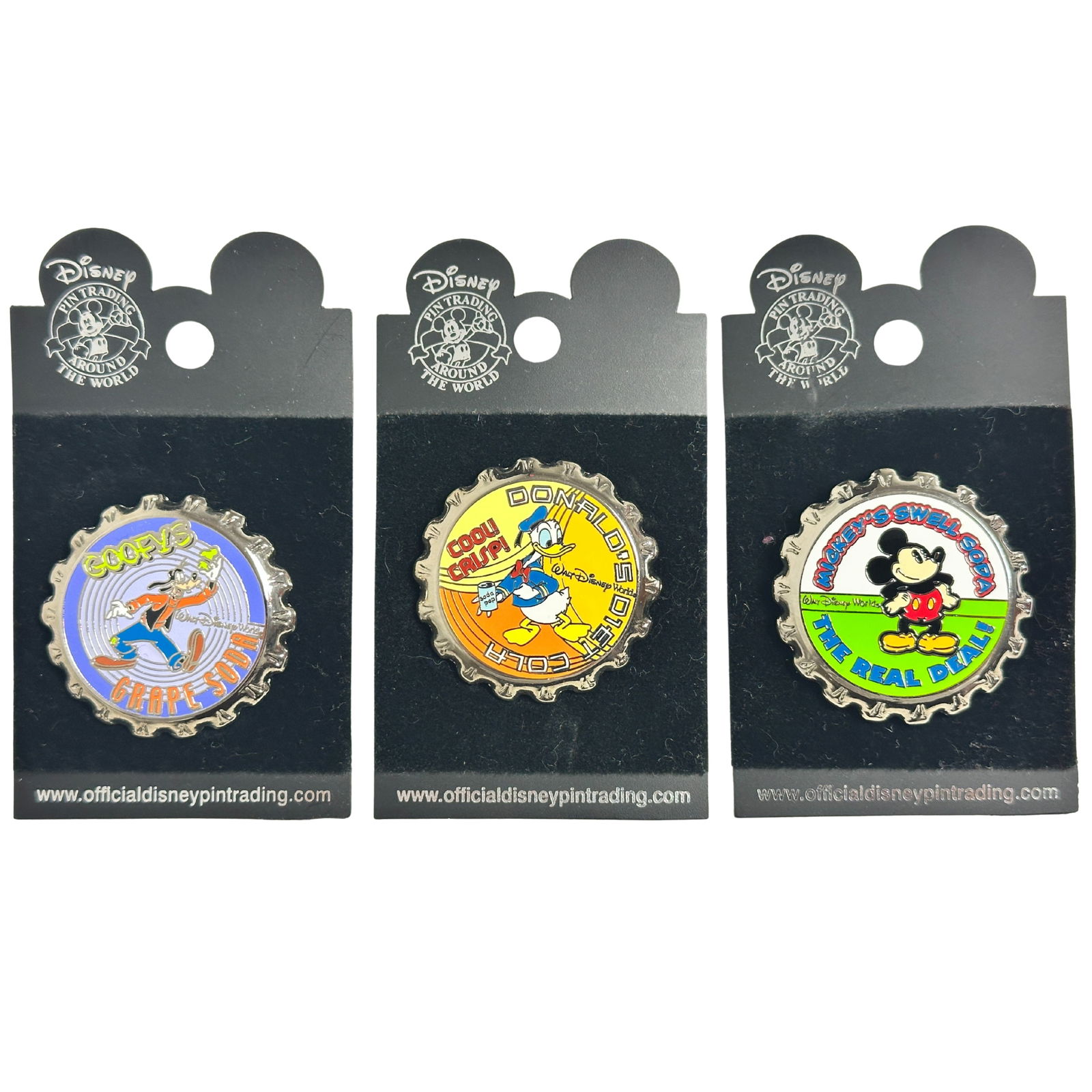Disney WDW Soda Pop Bottle Cap Series Mickey, Donald, & Goofy Pin Lot Of 3 (1 of 2)