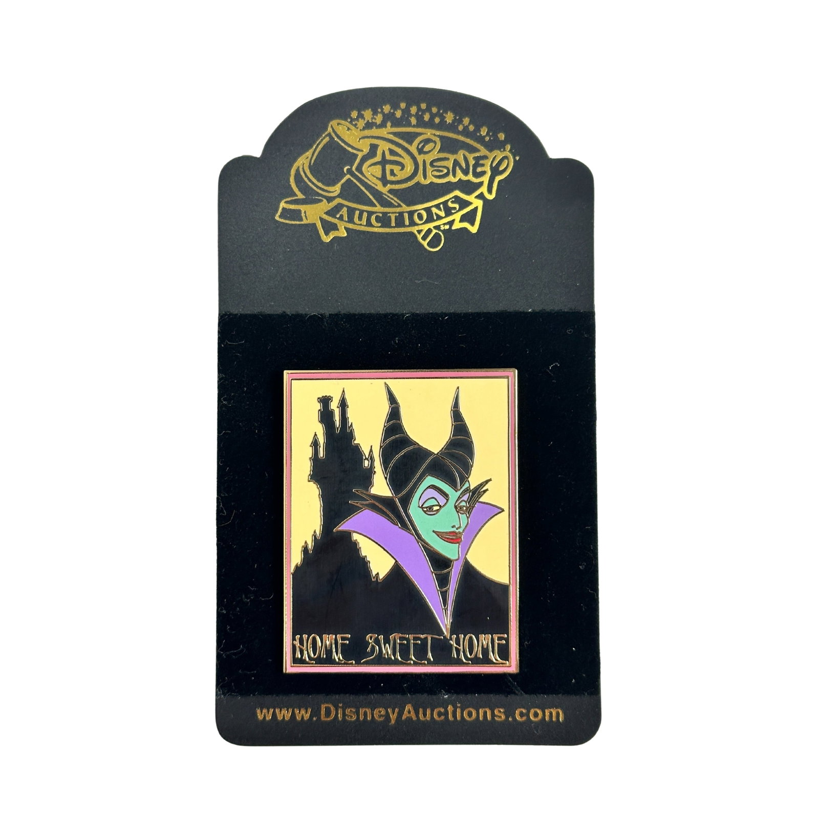 Disney Auctions Sleeping Beauty Maleficent Home Sweet Home Pin: Disney Auctions Sleeping Beauty Maleficent Home Sweet Home Pin. The forbidding shadow of her gothic castle lends a note of unexpected warmth to Maleficent's smile on this gold-finished character pin, 
