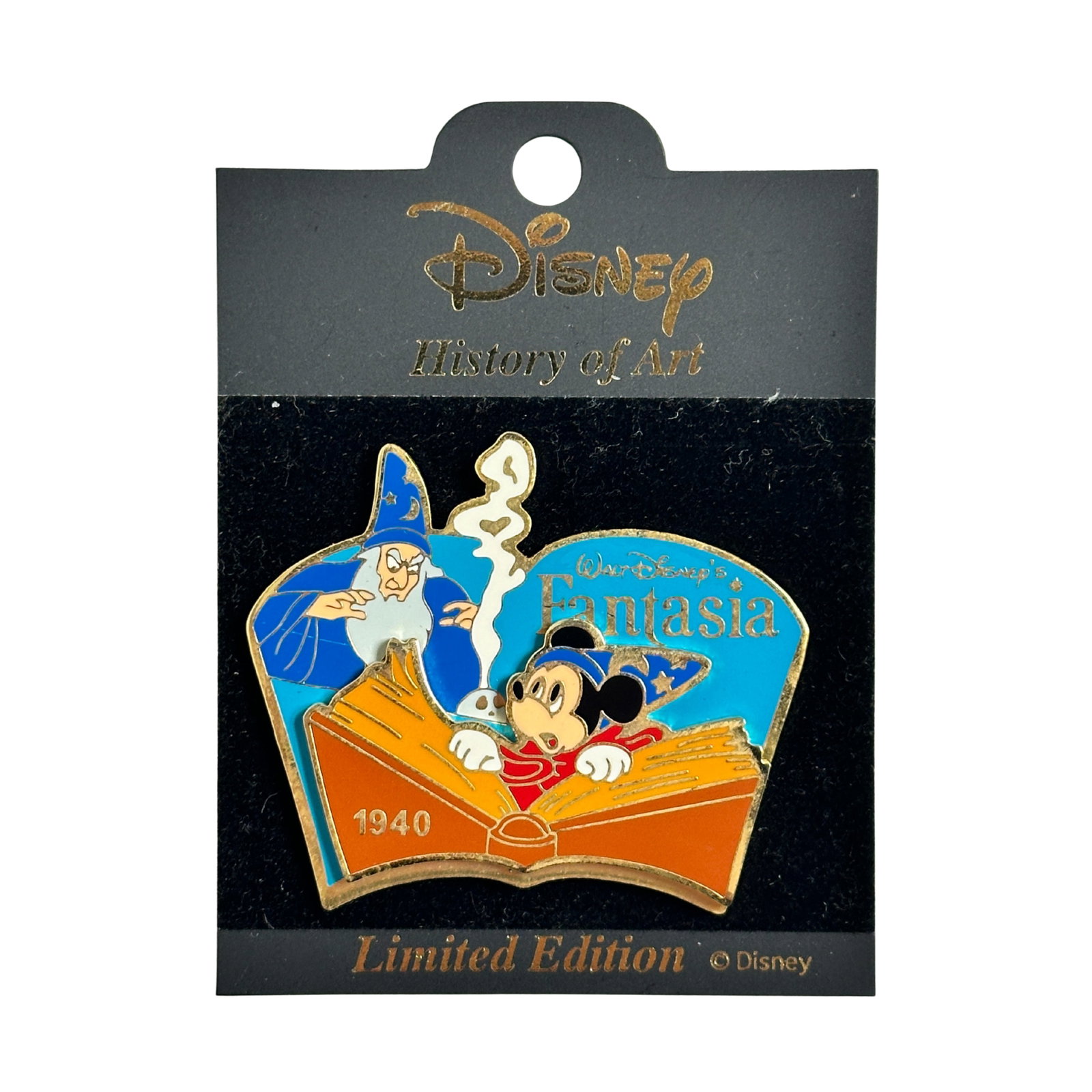 Disney TDR History Of Art Fantasia Sorcerer Mickey and Yensid 2002 Pin: Disney TDR History Of Art Fantasia Sorcerer Mickey and Yensid 2002 Pin. Part of the November release of the History of Art series at Mickey & Pals shops around Japan. It features Mickey as the Apprent