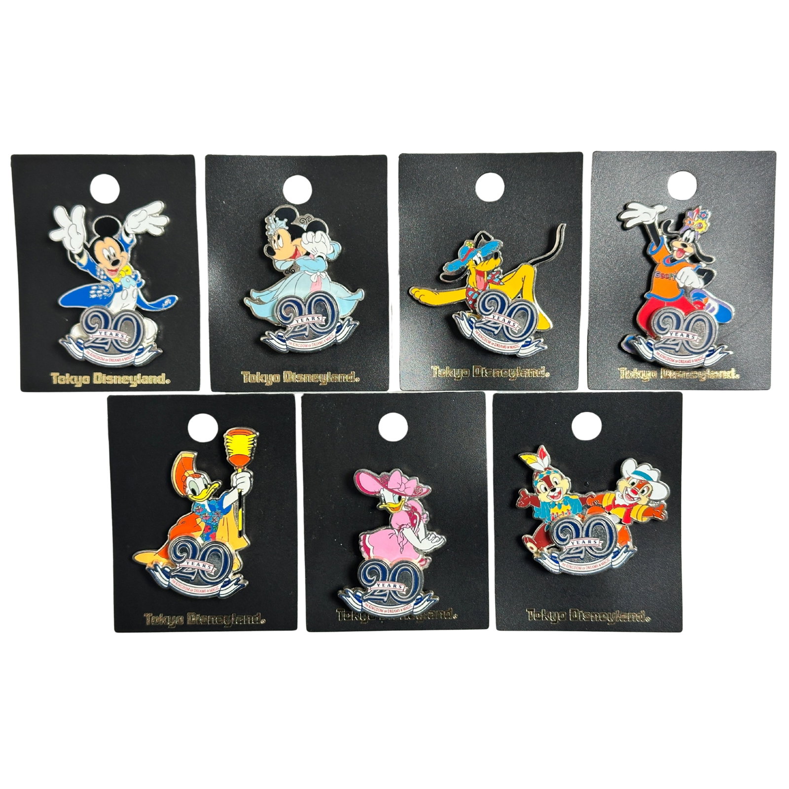Disney TDL 20 Years Of Dreams And Magic Mickey & Friends Pin Lot Of 7: Disney TDL 20 Years Of Dreams And Magic Mickey & Friends Pin Lot Of 7. These pins feature Mickey, Minnie, Pluto, Goofy, Donald, Daisy, Chip and Dale celebrating Tokyo Disnyland's 20th Anniversary. ***