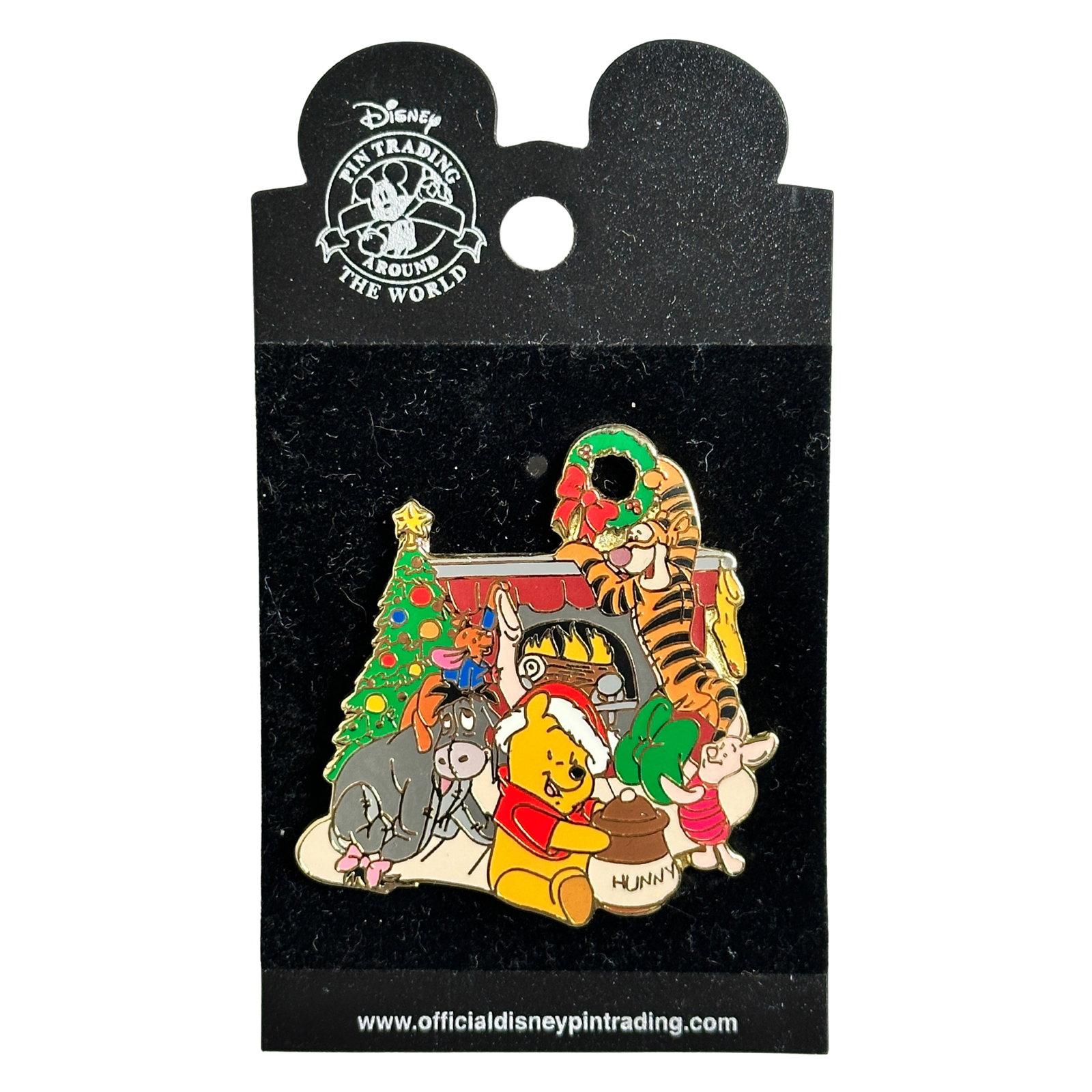 Disney WDW Winnie The Pooh & Friends Happy Holidays Pin: Disney WDW Merry Christmas 2006 Mickey & Minnie Pin Lot Of 2. This Open Edition pin features Winnie the Pooh, Tigger, Eeyore, Piglet and Roo celebrating the Holidays in front of fireplace with Christm