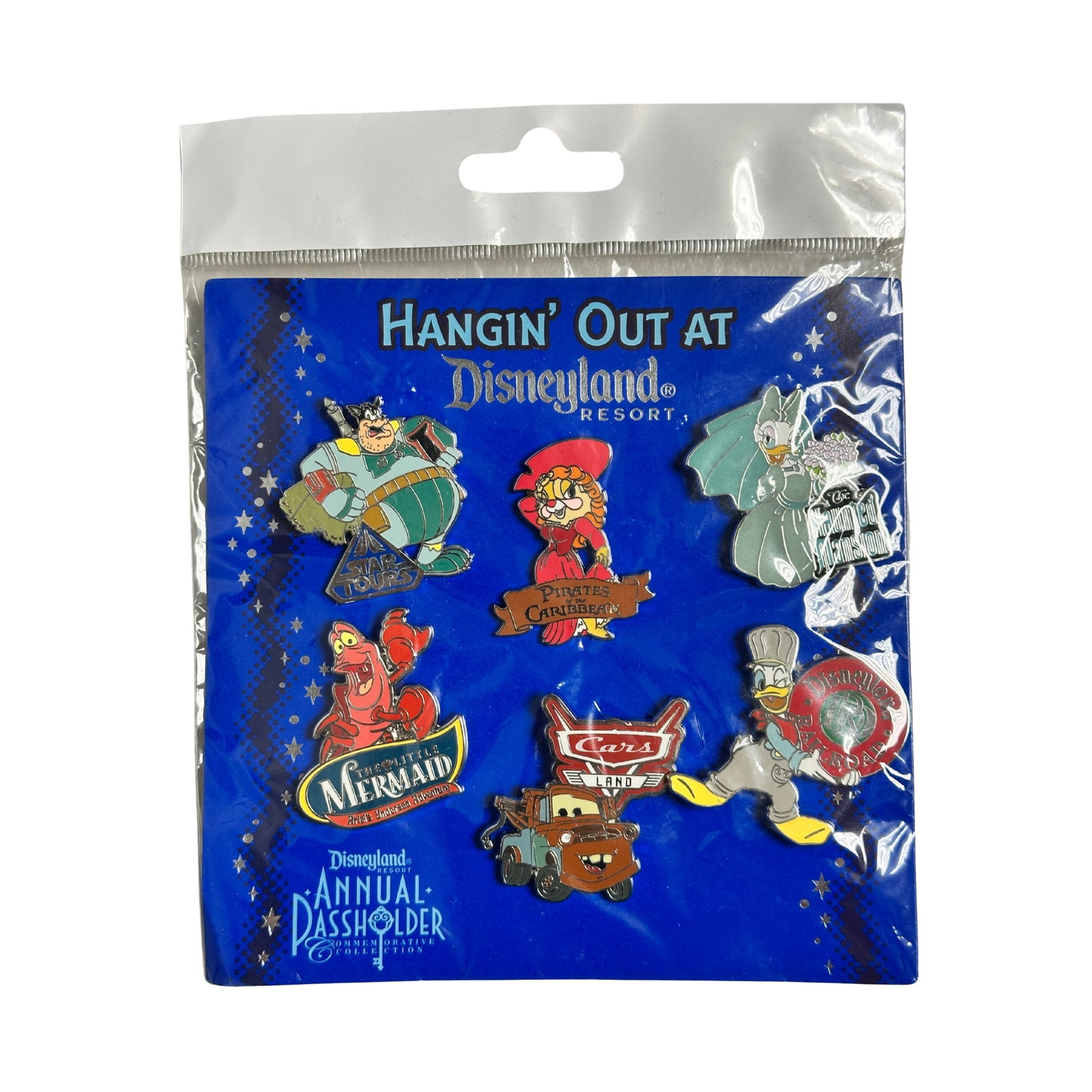 Disney DLR Hangin' Out At Disneyland Annual Passholder Pin Lot Of 6: Disney DLR Hangin' Out At Disneyland Annual Passholder Pin Lot Of 6. This open edition Disneyland Passholder six (6) pin set, Hangin' Out, features in Disney attractions at the Disneyland Resort. Each