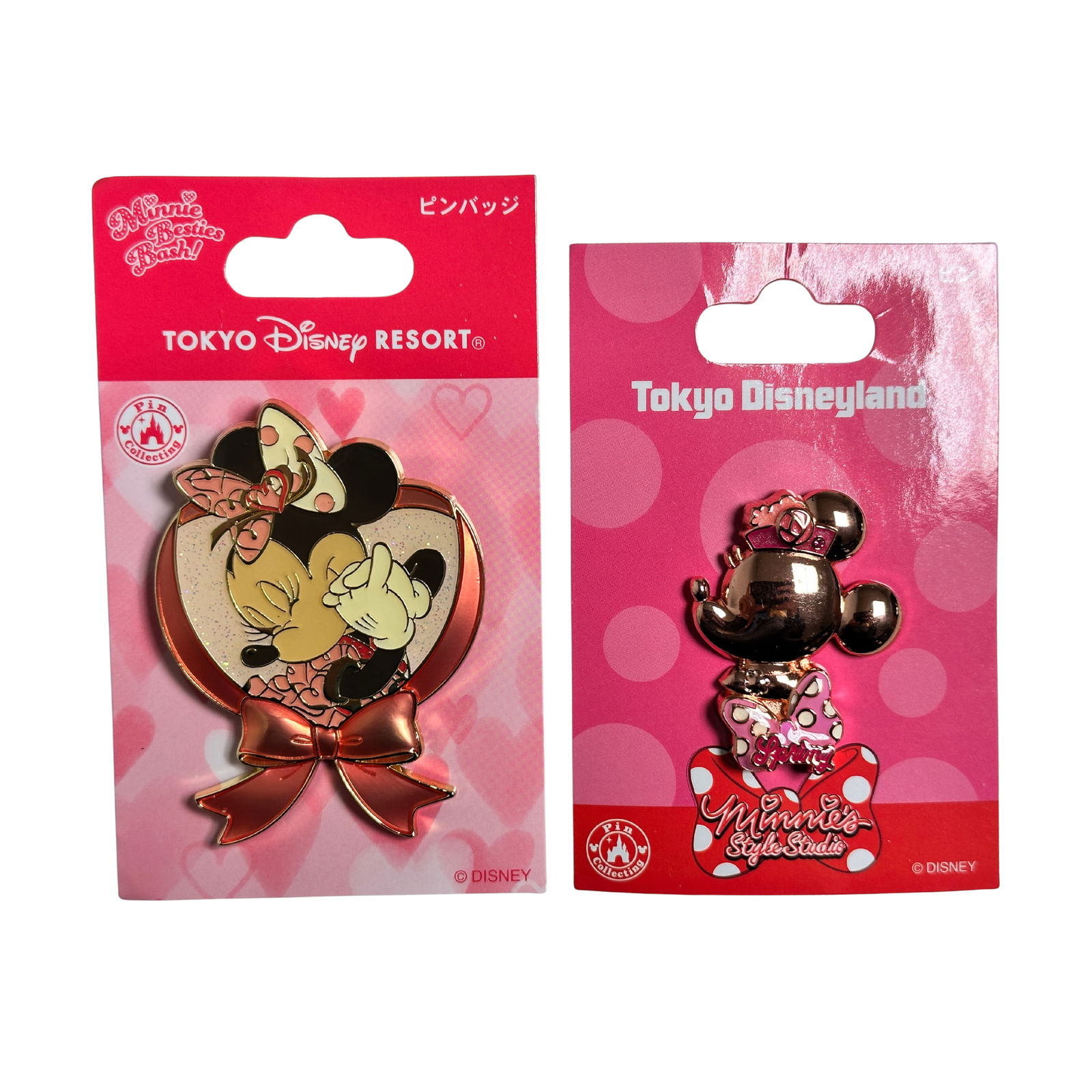 Disney TDR Minnie Mouse Bestie Bash & Style Studio Pin Lot Of 2: Disney TDR Minnie Mouse Bestie Bash & Style Studio Pin Lot Of 2. The first pin was released in January 2023 on the occasion of the Minnie Besties Event and shows Minnie as she appears on posters and m