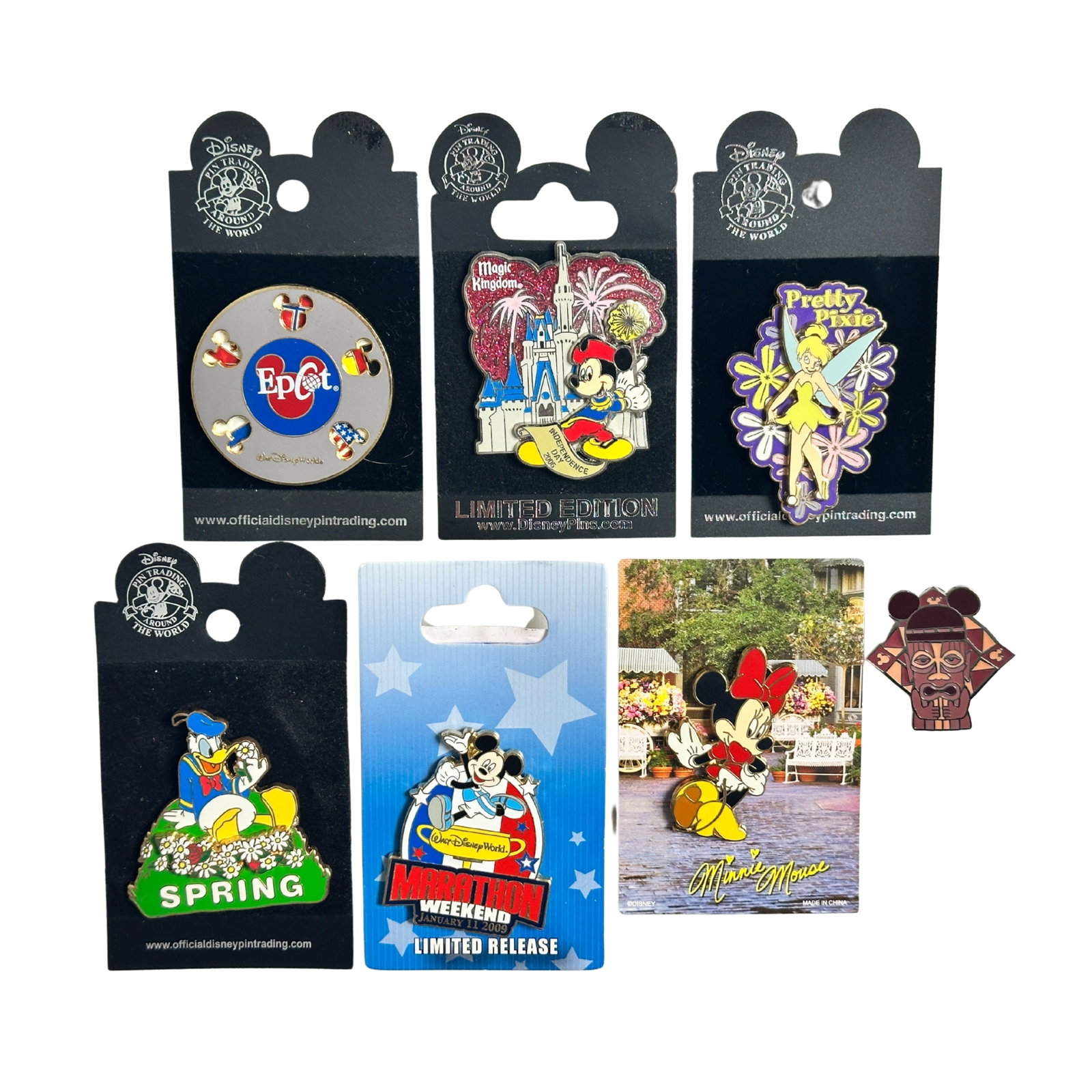 Disney WDW Assorted Mickey & Friends Pin Lot Of 7: Disney WDW Assorted Mickey & Friends Pin Lot Of 7. These pins feature Mickey, Minnie, DOnald, Tinker Bell, the Enchanted Tiki Room, and Epcot.*****FREE SHIPPING********SELECT BUYER ARRANGED SHIPPING A