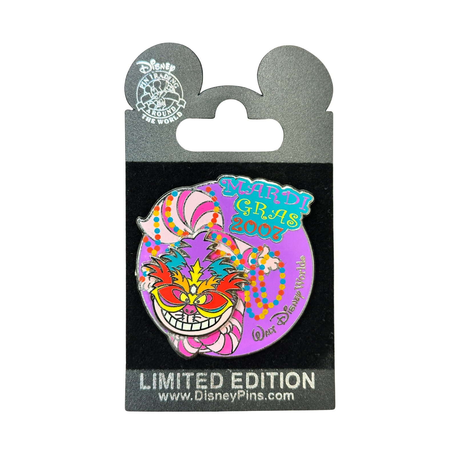 Disney WDW Mardi Gras 2007 Alice In Wonderland Cheshire Cat Pin: Disney WDW Mardi Gras 2007 Alice In Wonderland Cheshire Cat Pin. Celebrate Mardi Gras 2007 at Walt Disney World® Resort with the Cheshire Cat from Alice in Wonderland in this Limited Edition pin. The