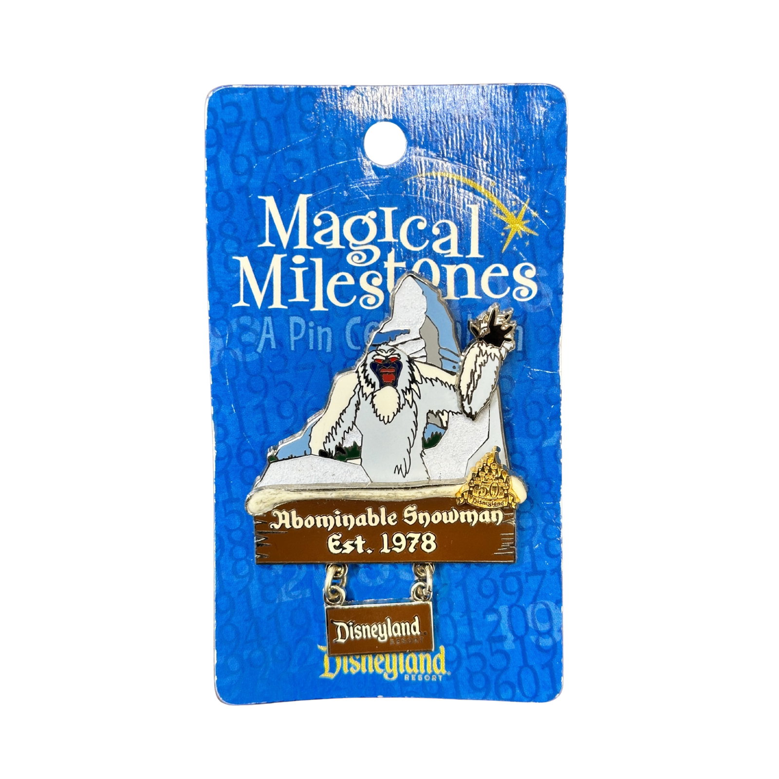 Disney DLR Magical Milestones Matterhorn Abominable Snowman Pin: Disney DLR Magical Milestones Matterhorn Abominable Snowman Pin. The Abominable Snowman made his first appearance in the Matterhorn in 1978. This Open Edition pin features the Abominable Snowman wavin