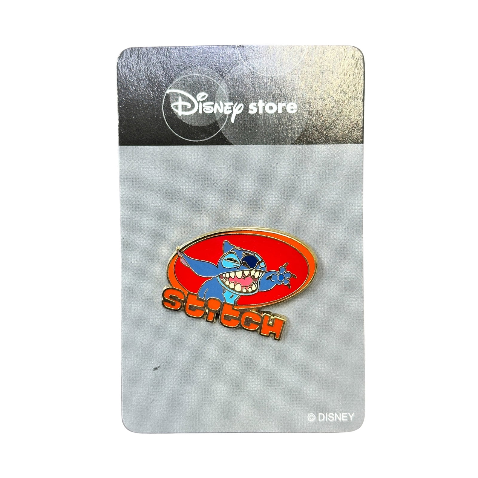 Disney JDS Lilo & Stitch "Stitch" Pin: Disney JDS Lilo & Stitch "Stitch" Pin. This pin is retailed at Japan Disney Strore. Stitch from Lilo and Stitch, is inside a red circle with his arm outstretched. The bottom of the pin reads Stitch..*