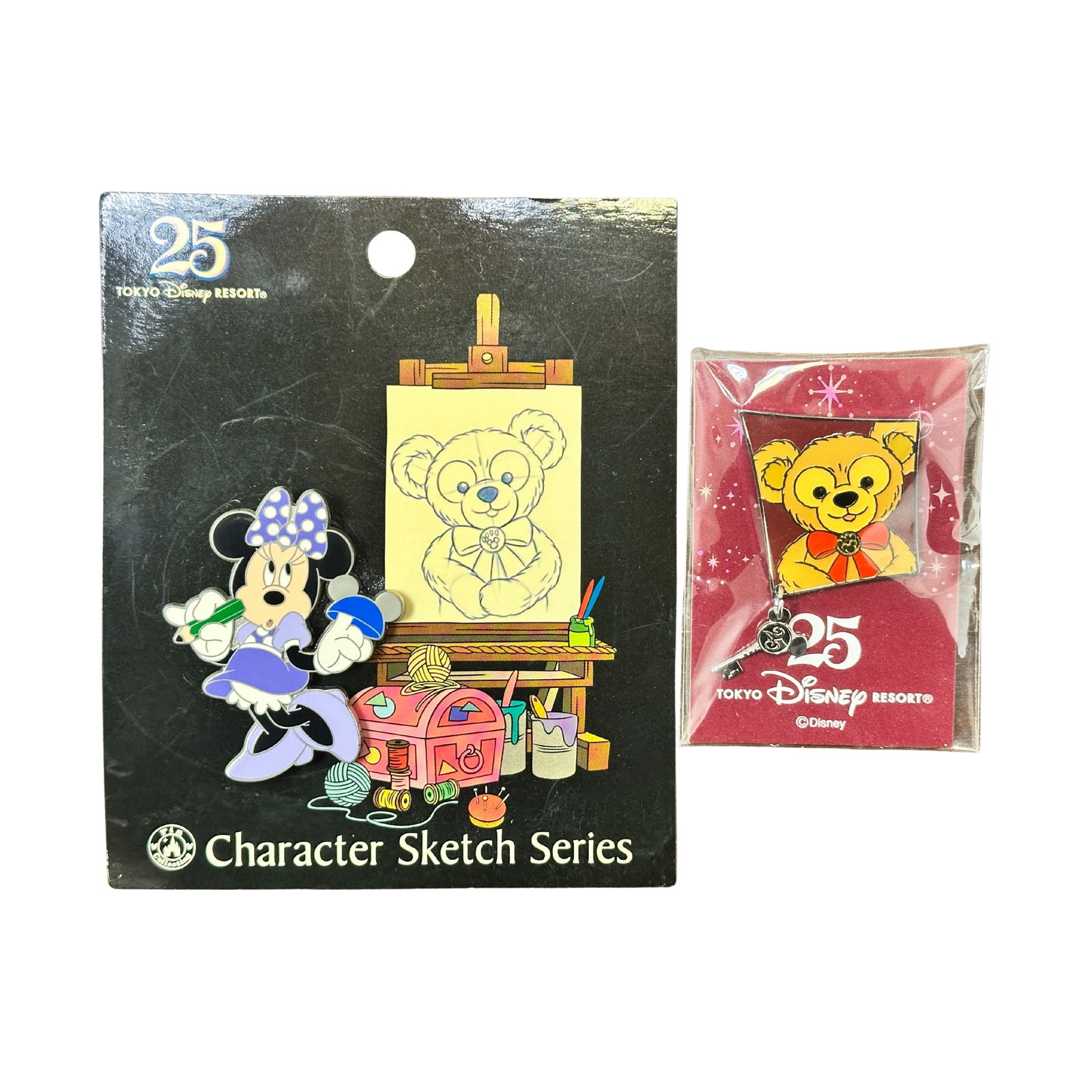 Disney TDR 25th Anniversary Character Sketch Series Minnie & Duffy Pin Set Of 2 (1 of 2)